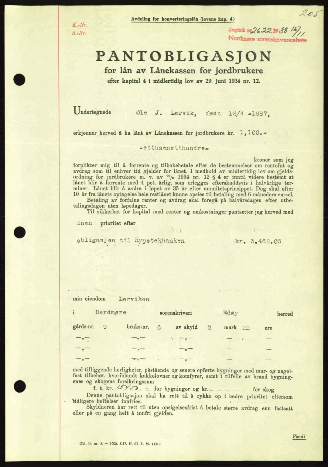 Nordmøre sorenskriveri, AV/SAT-A-4132/1/2/2Ca: Pantebok nr. B84, 1938-1939, Dagboknr: 2622/1938