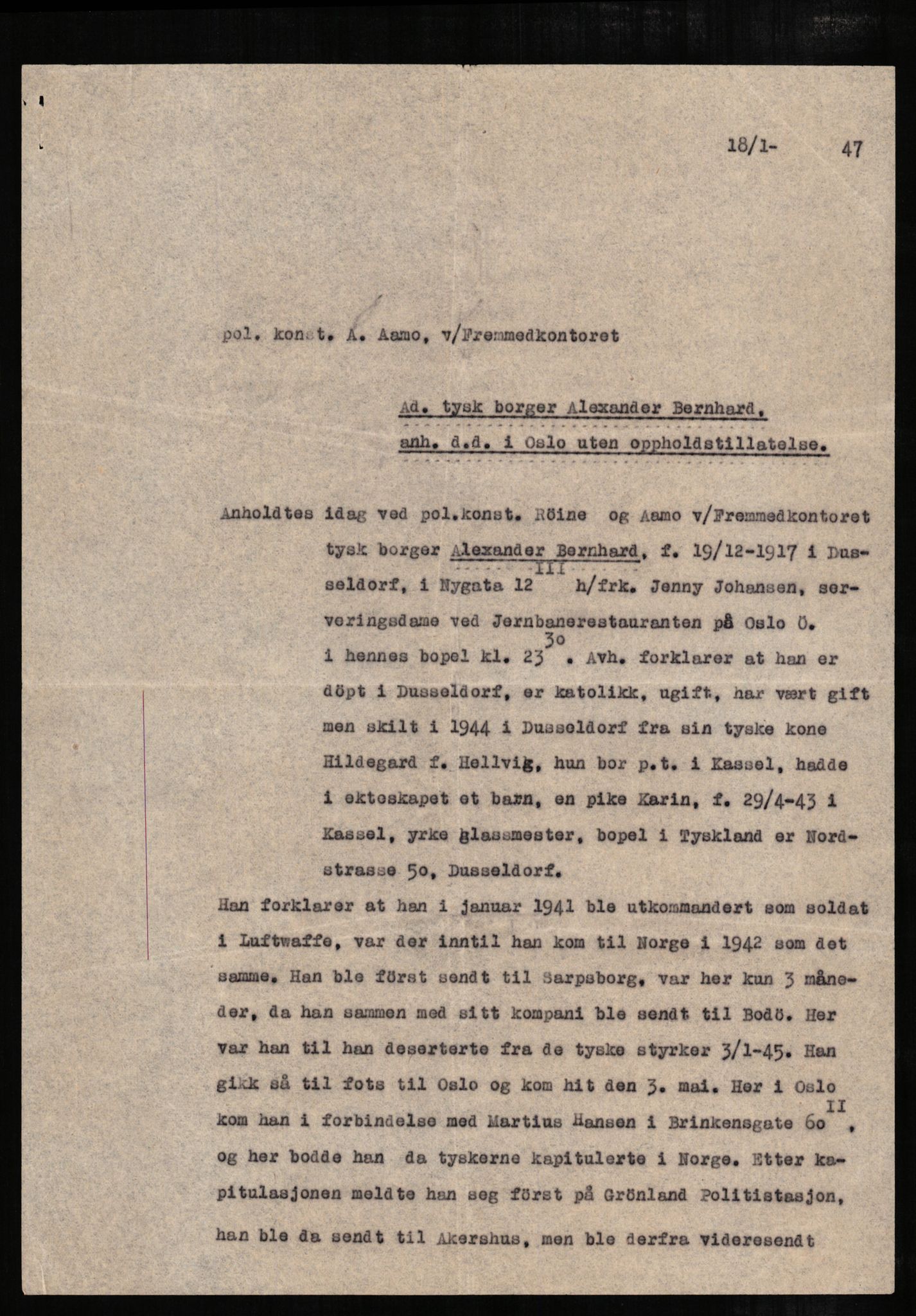 Forsvaret, Forsvarets overkommando II, RA/RAFA-3915/D/Db/L0002: CI Questionaires. Tyske okkupasjonsstyrker i Norge. Tyskere., 1945-1946, s. 597