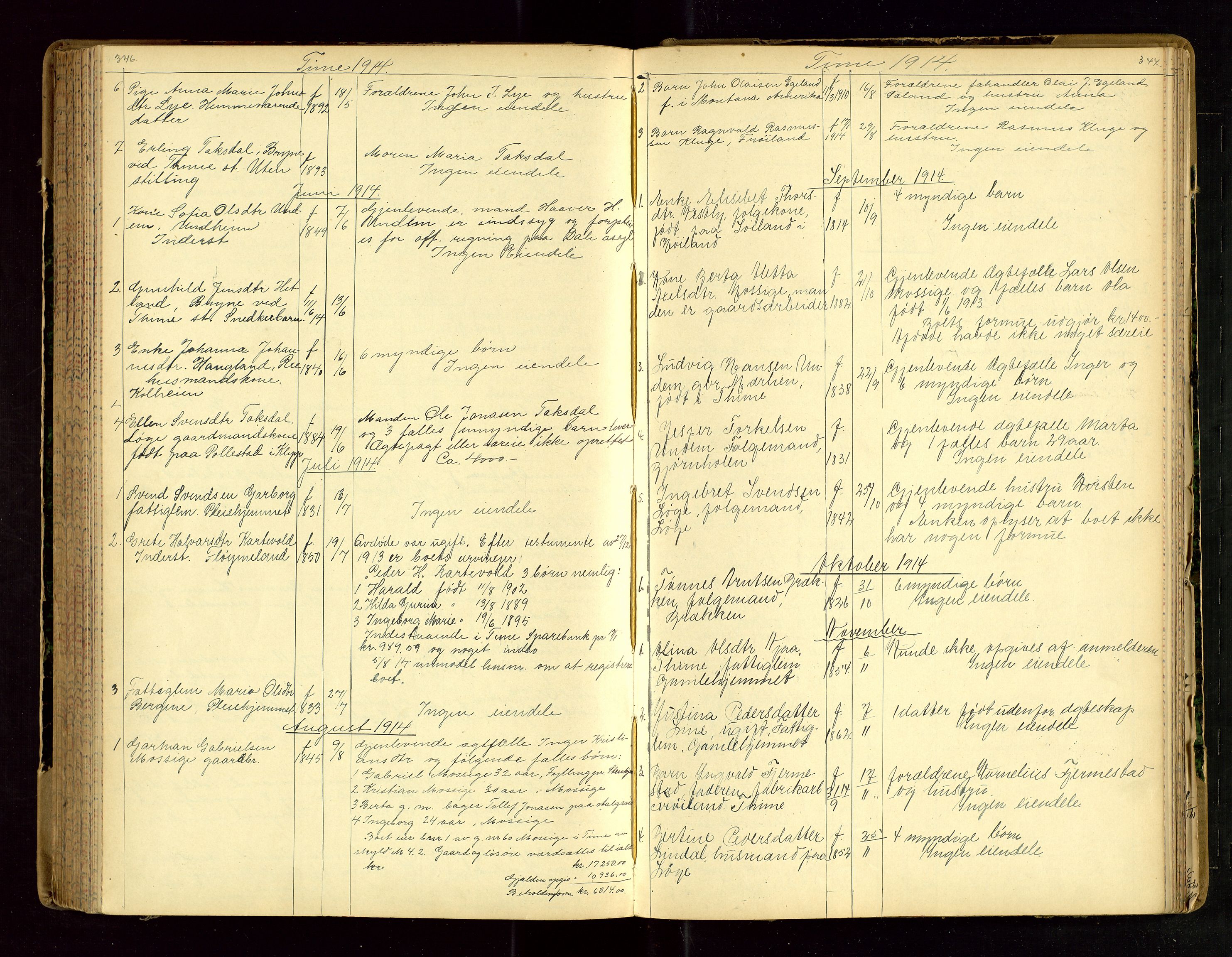 Jæren sorenskriveri, AV/SAST-A-100310/01/5/52/52B/L0003: DØDSFALLPROTOKOLL, 1910-1916, s. 346-347