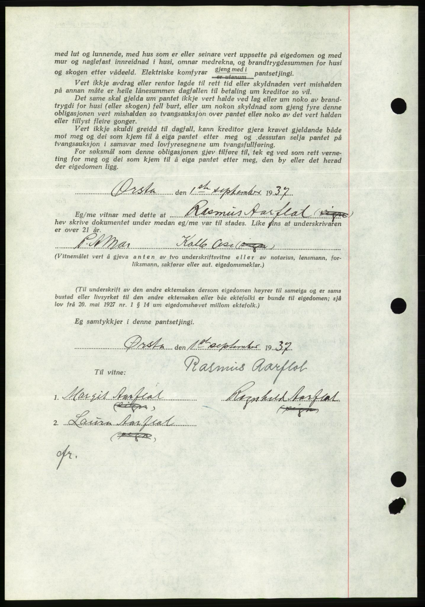 Søre Sunnmøre sorenskriveri, AV/SAT-A-4122/1/2/2C/L0064: Pantebok nr. 58, 1937-1938, Dagboknr: 1397/1937