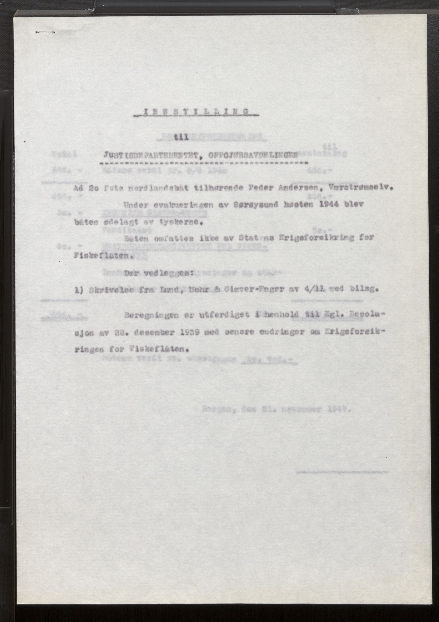 Fiskeridirektoratet - 1 Adm. ledelse - 13 Båtkontoret, SAB/A-2003/La/L0033: Statens krigsforsikring for fiskeflåten, 1936-1971, s. 190