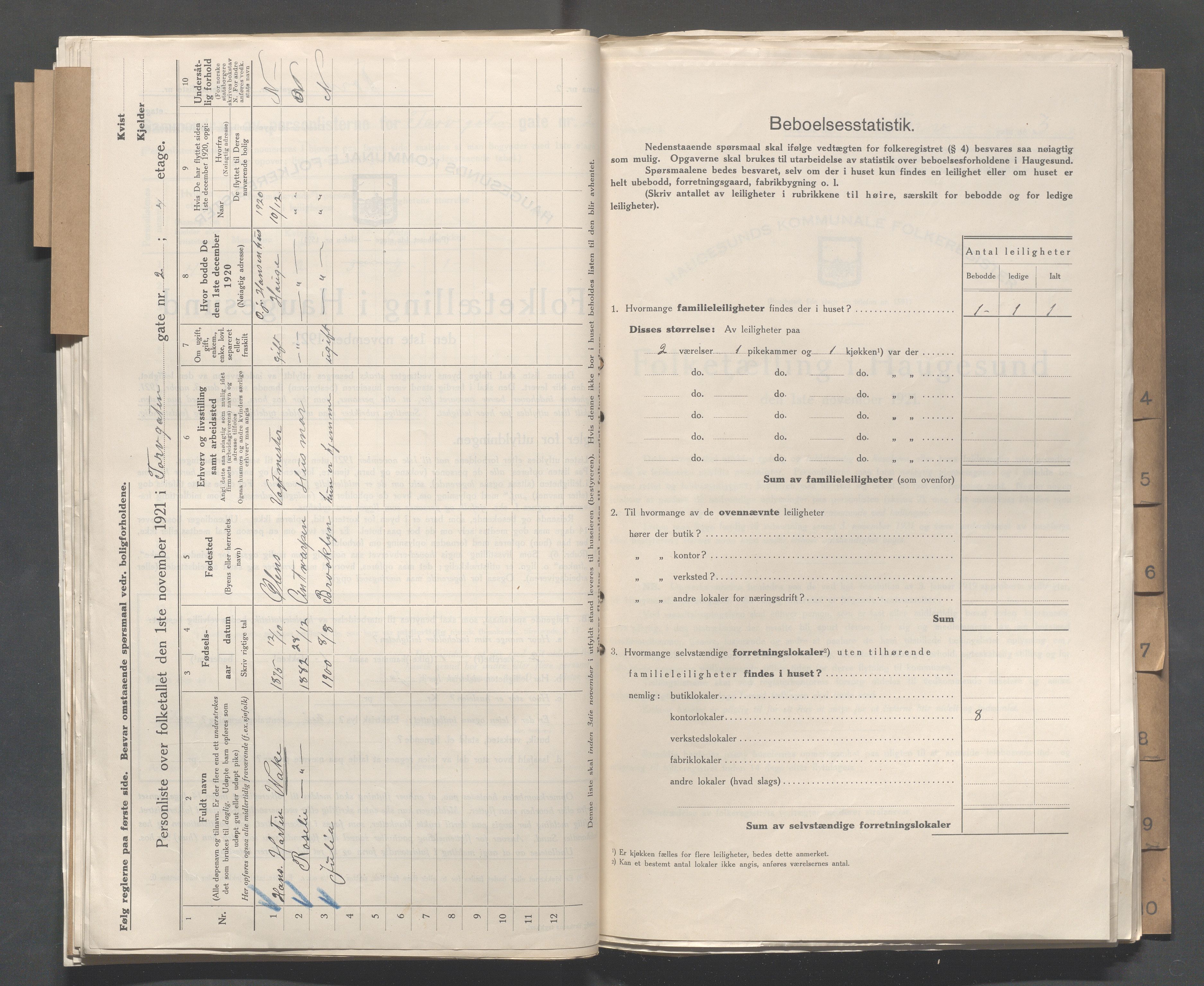 IKAR, Kommunal folketelling 1.11.1921 for Haugesund, 1921, s. 5442