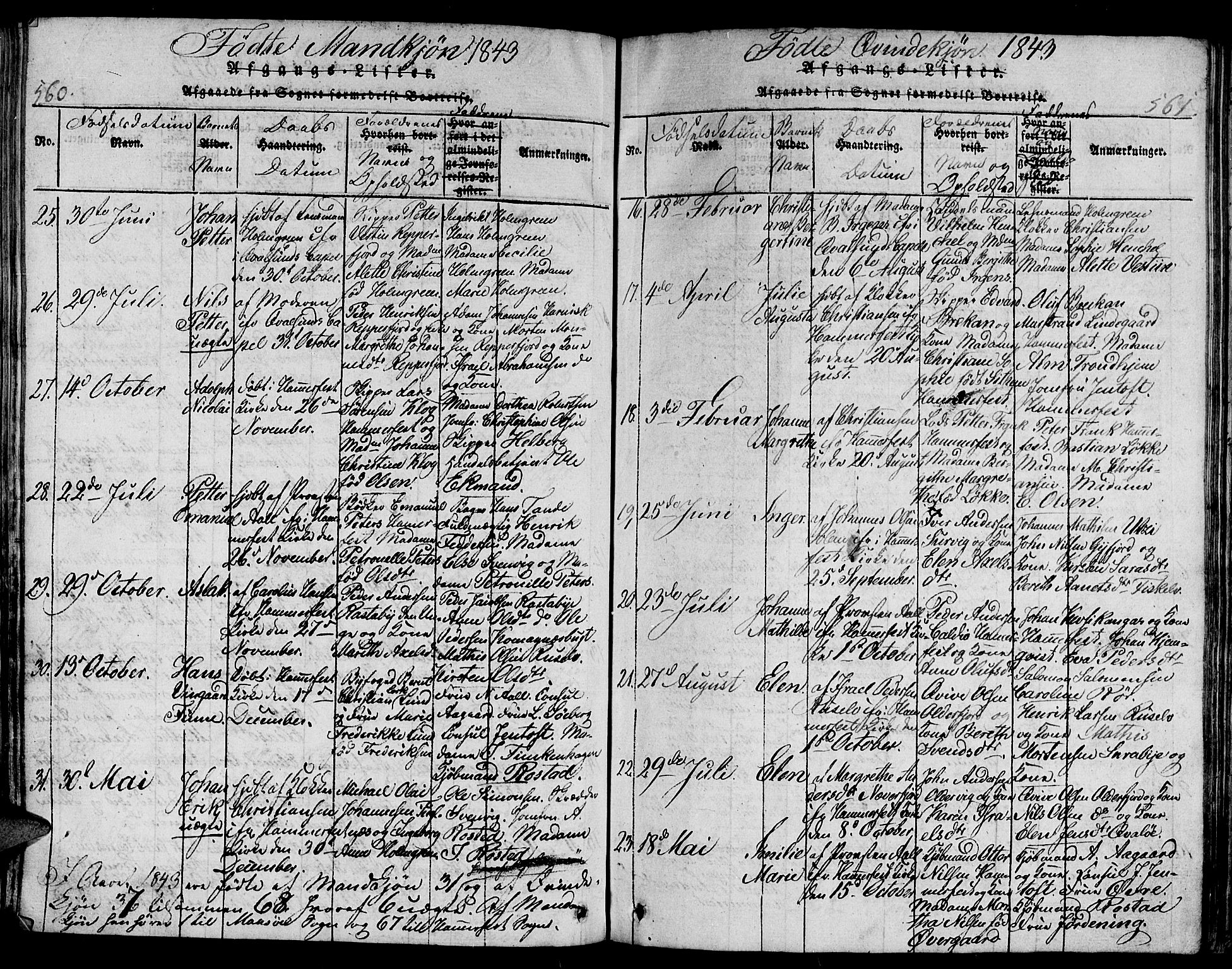 Hammerfest sokneprestkontor, AV/SATØ-S-1347/H/Hb/L0001.klokk: Klokkerbok nr. 1, 1822-1850, s. 560-561