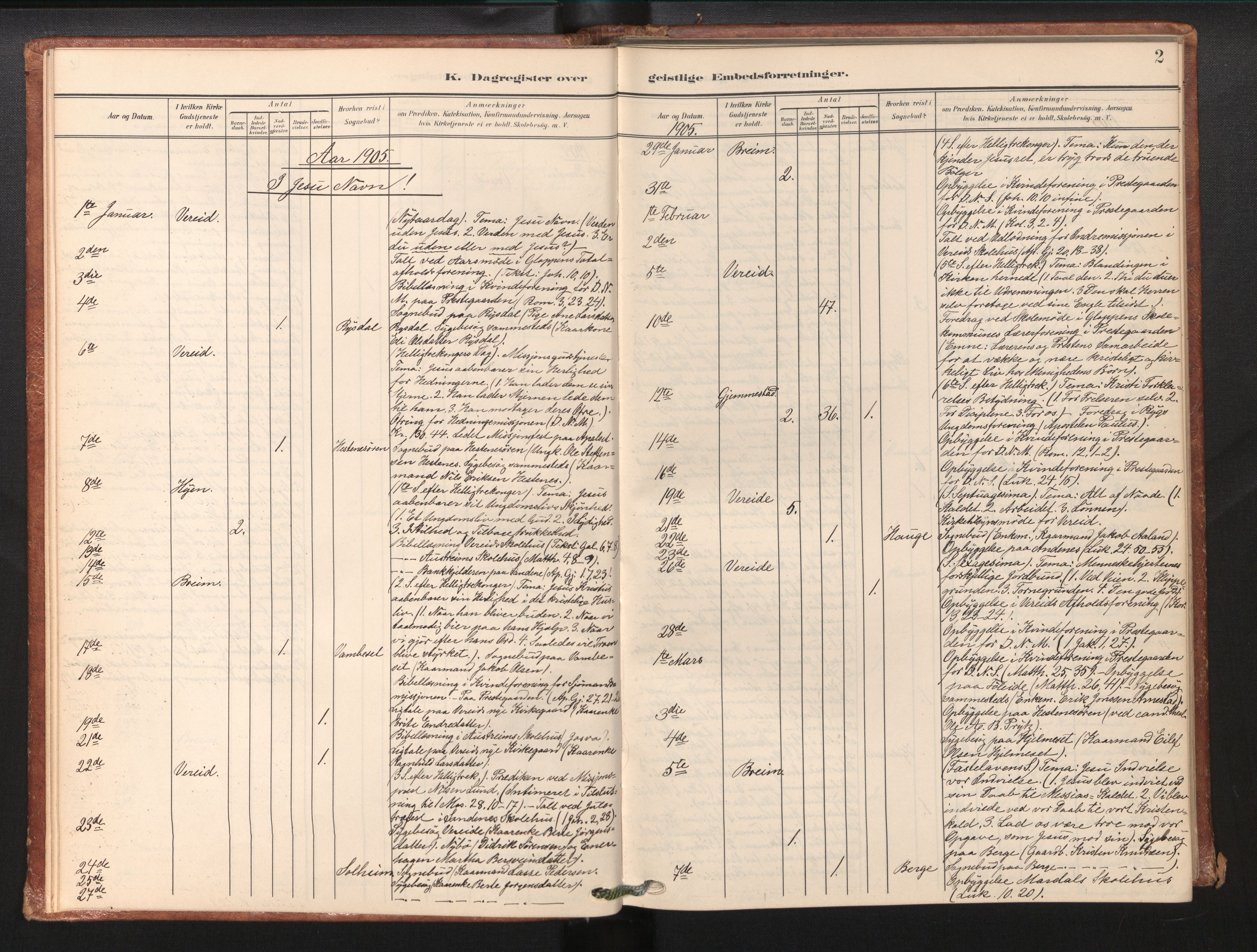 Gloppen sokneprestembete, SAB/A-80101/H/Haa/Haaf/L0002: Dagregister nr. F 2, 1904-1932, s. 2