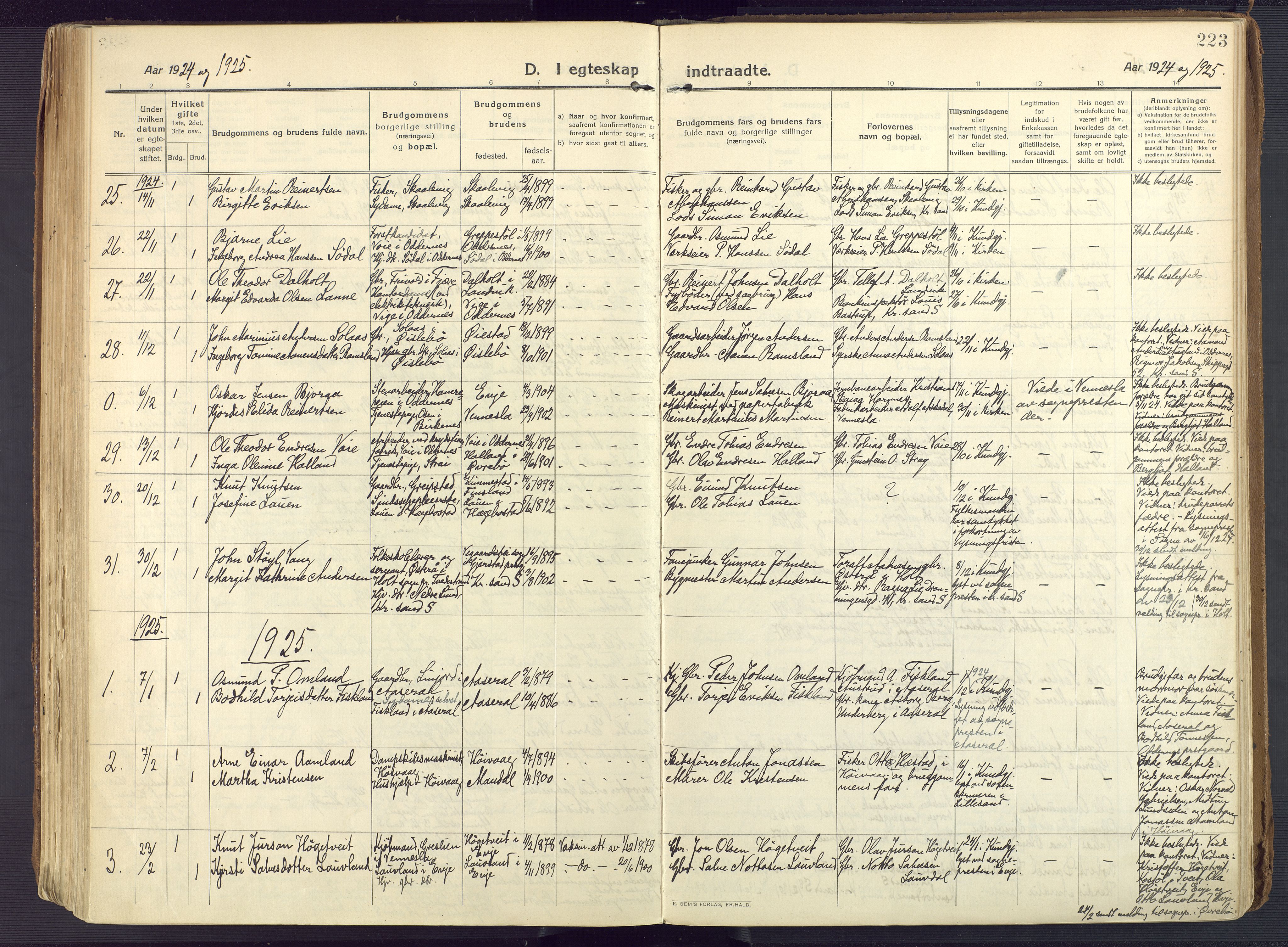Oddernes sokneprestkontor, SAK/1111-0033/F/Fa/Faa/L0012: Ministerialbok nr. A 12, 1912-1925, s. 223