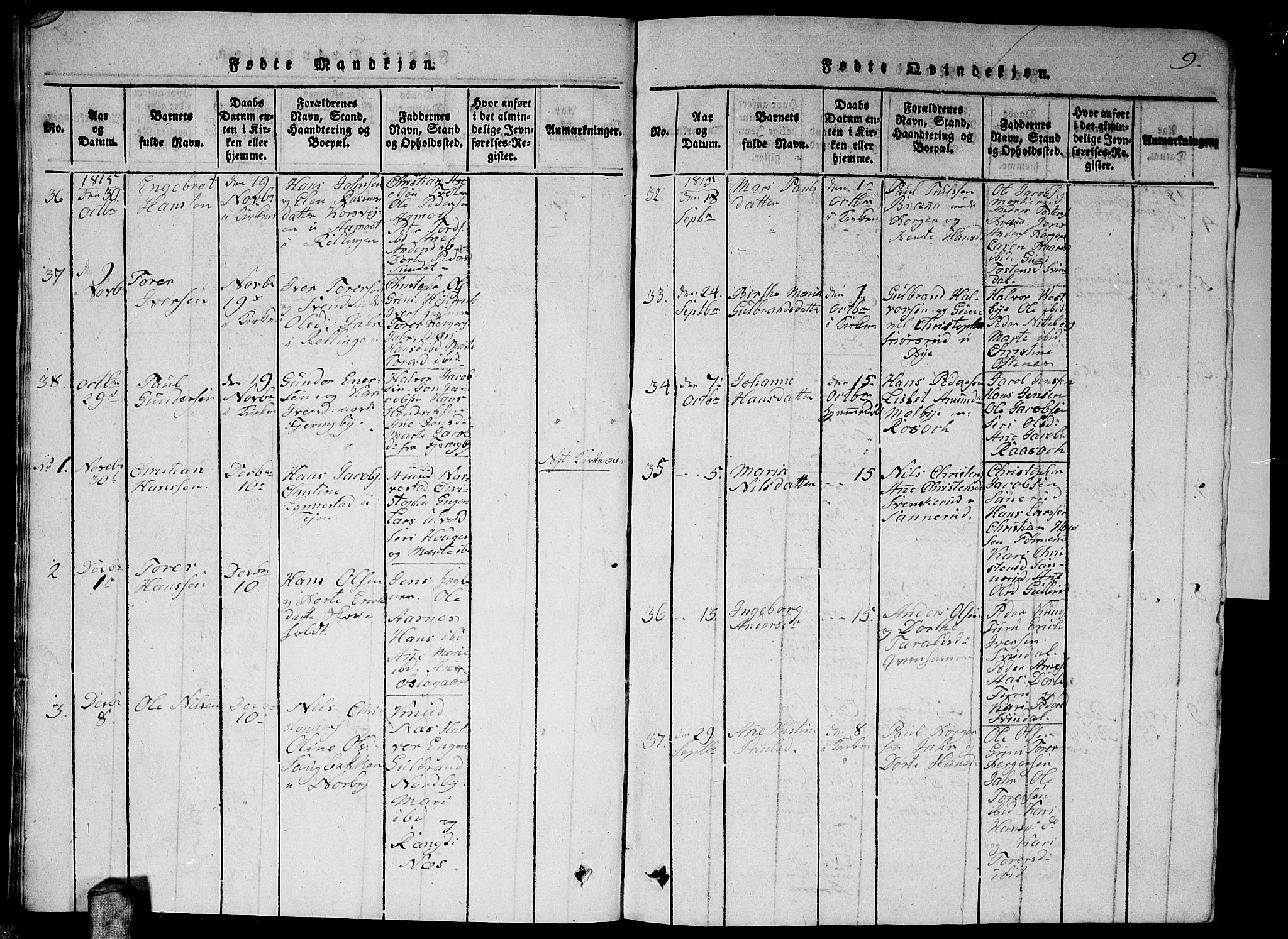 Fet prestekontor Kirkebøker, AV/SAO-A-10370a/G/Ga/L0001: Klokkerbok nr. I 1, 1815-1842, s. 9