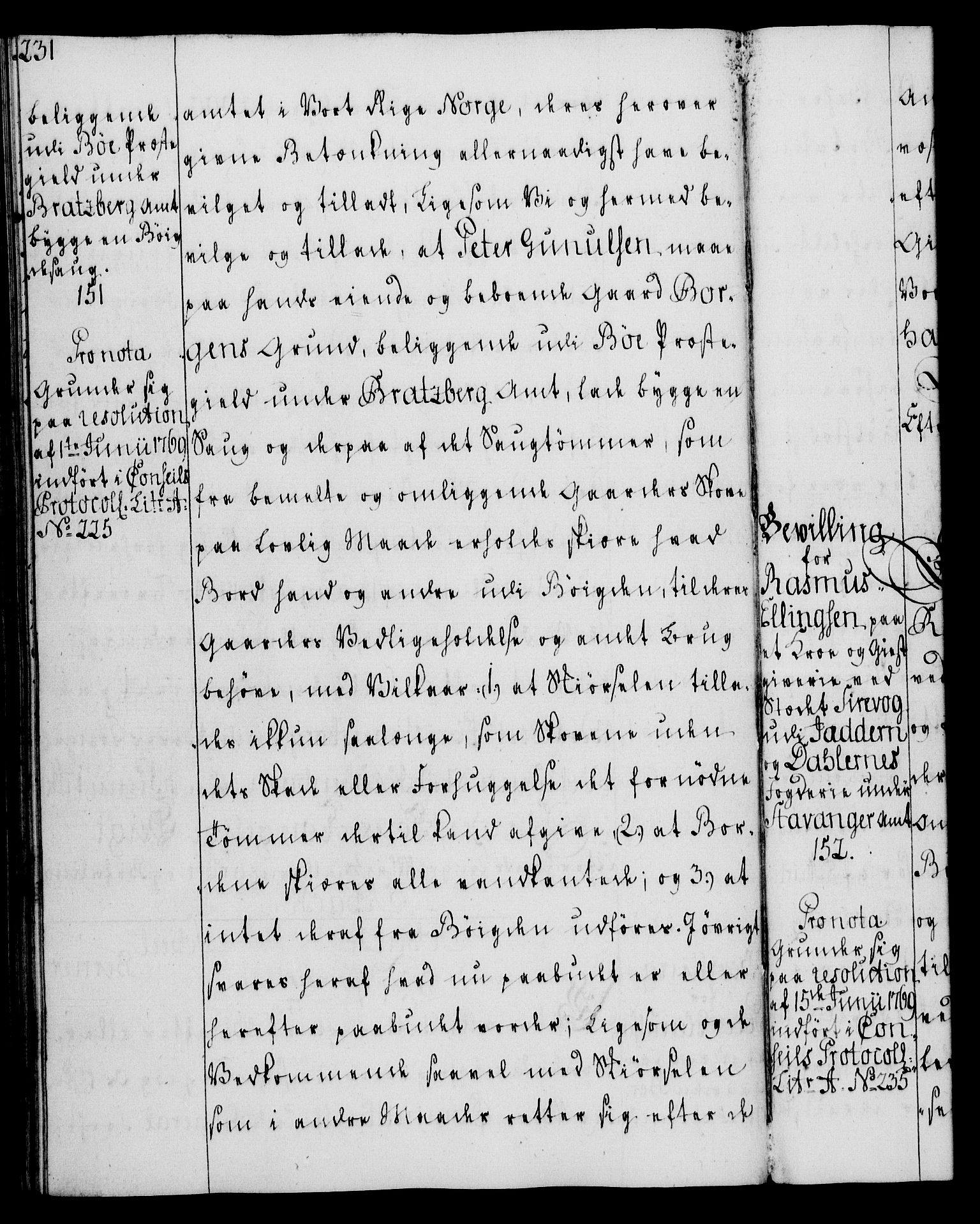 Rentekammeret, Kammerkanselliet, AV/RA-EA-3111/G/Gg/Gga/L0008: Norsk ekspedisjonsprotokoll med register (merket RK 53.8), 1768-1771, s. 231