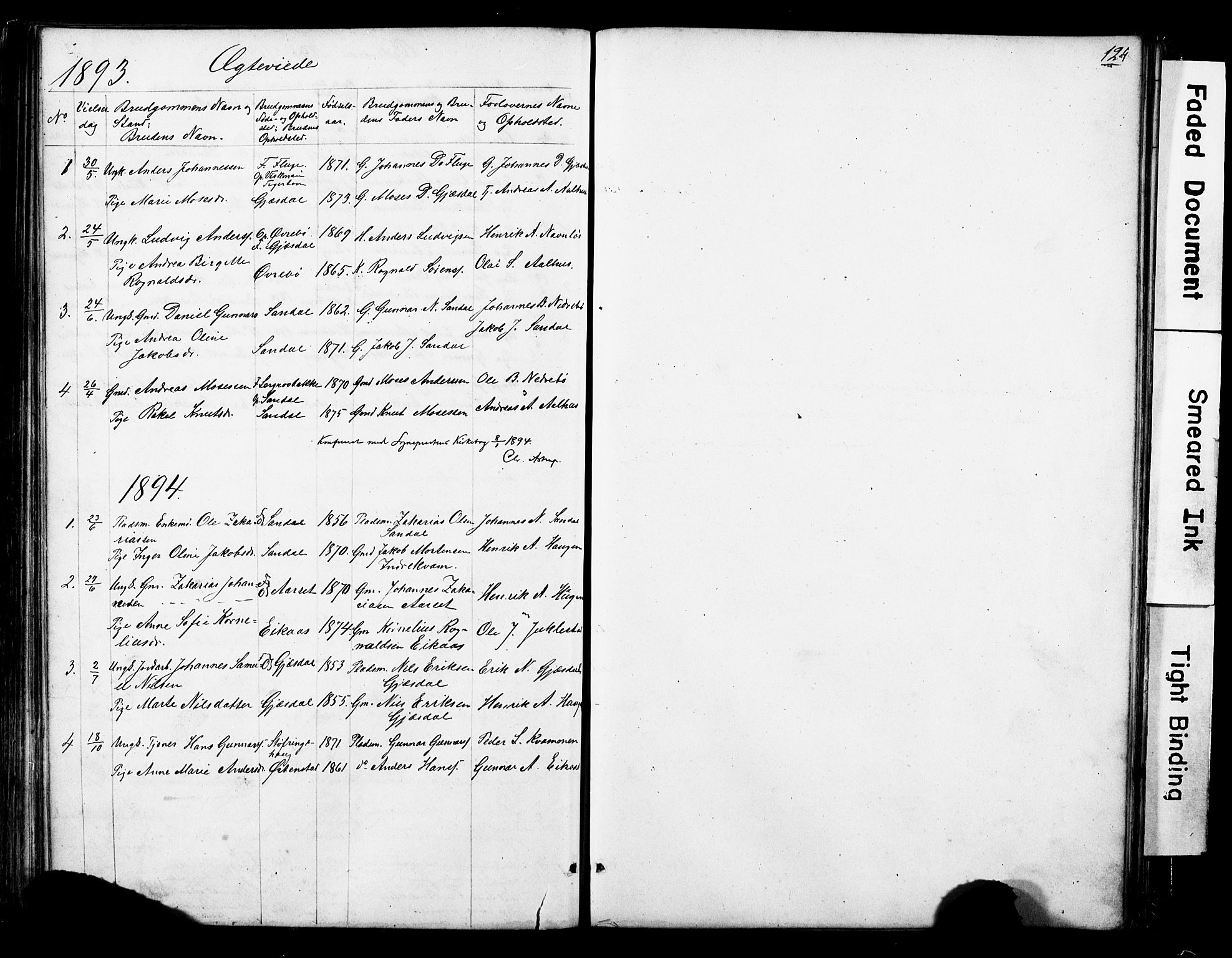 Jølster sokneprestembete, AV/SAB-A-80701/H/Hab/Haba/L0001: Klokkerbok nr. A 1, 1853-1894, s. 124