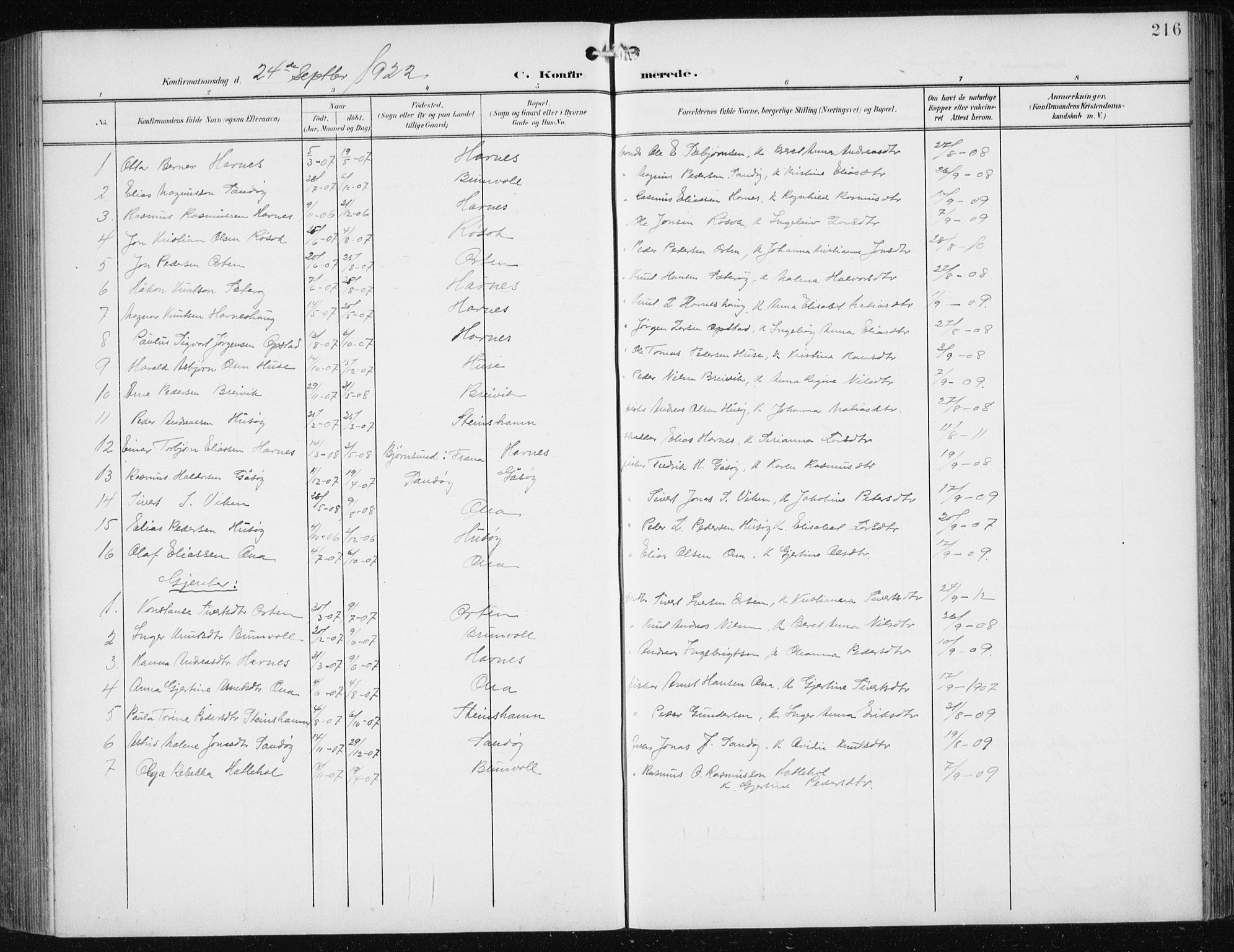 Ministerialprotokoller, klokkerbøker og fødselsregistre - Møre og Romsdal, SAT/A-1454/561/L0733: Klokkerbok nr. 561C03, 1900-1940, s. 216