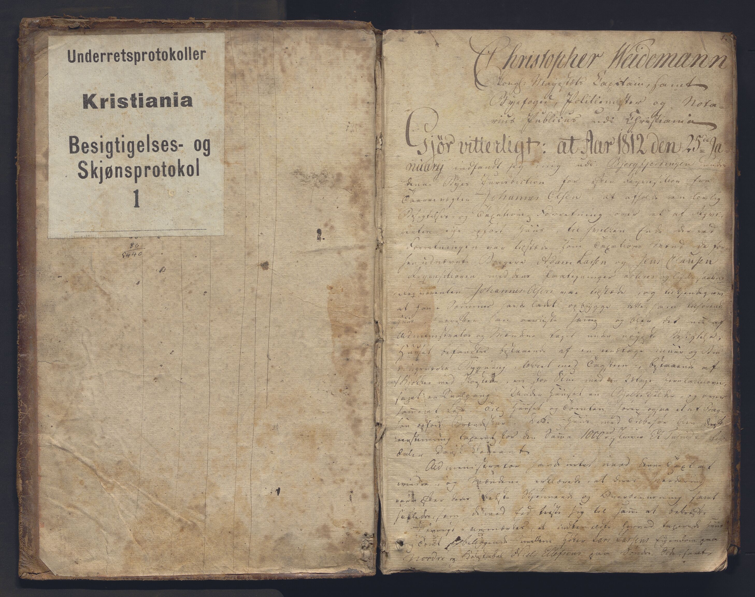 Christiania byfogd, AV/SAO-A-11543/F/Fc/L0024: Ekstrarettsprotokoll, 1812-1845, s. 1a