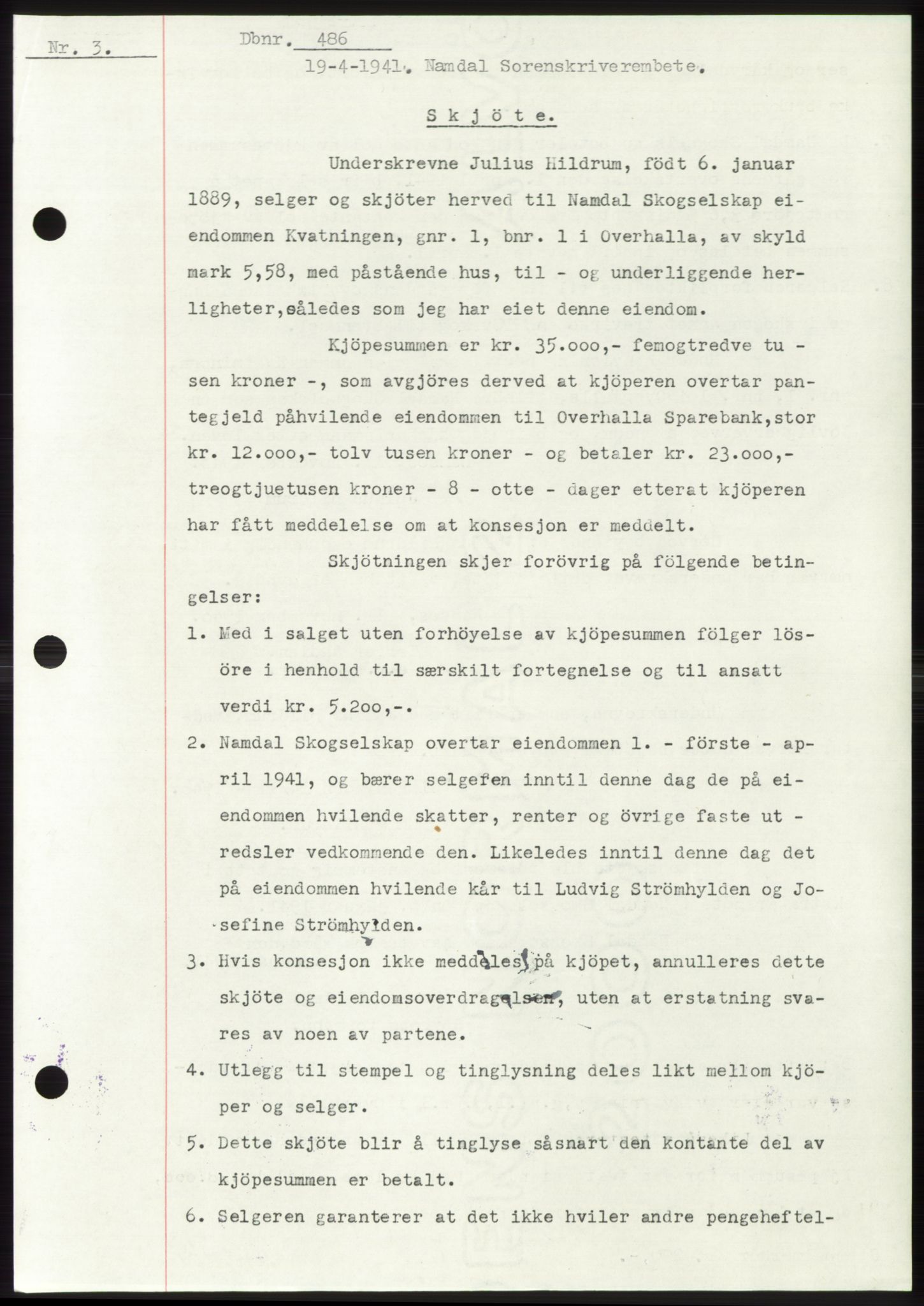 Namdal sorenskriveri, SAT/A-4133/1/2/2C: Pantebok nr. -, 1940-1941, Tingl.dato: 19.04.1941