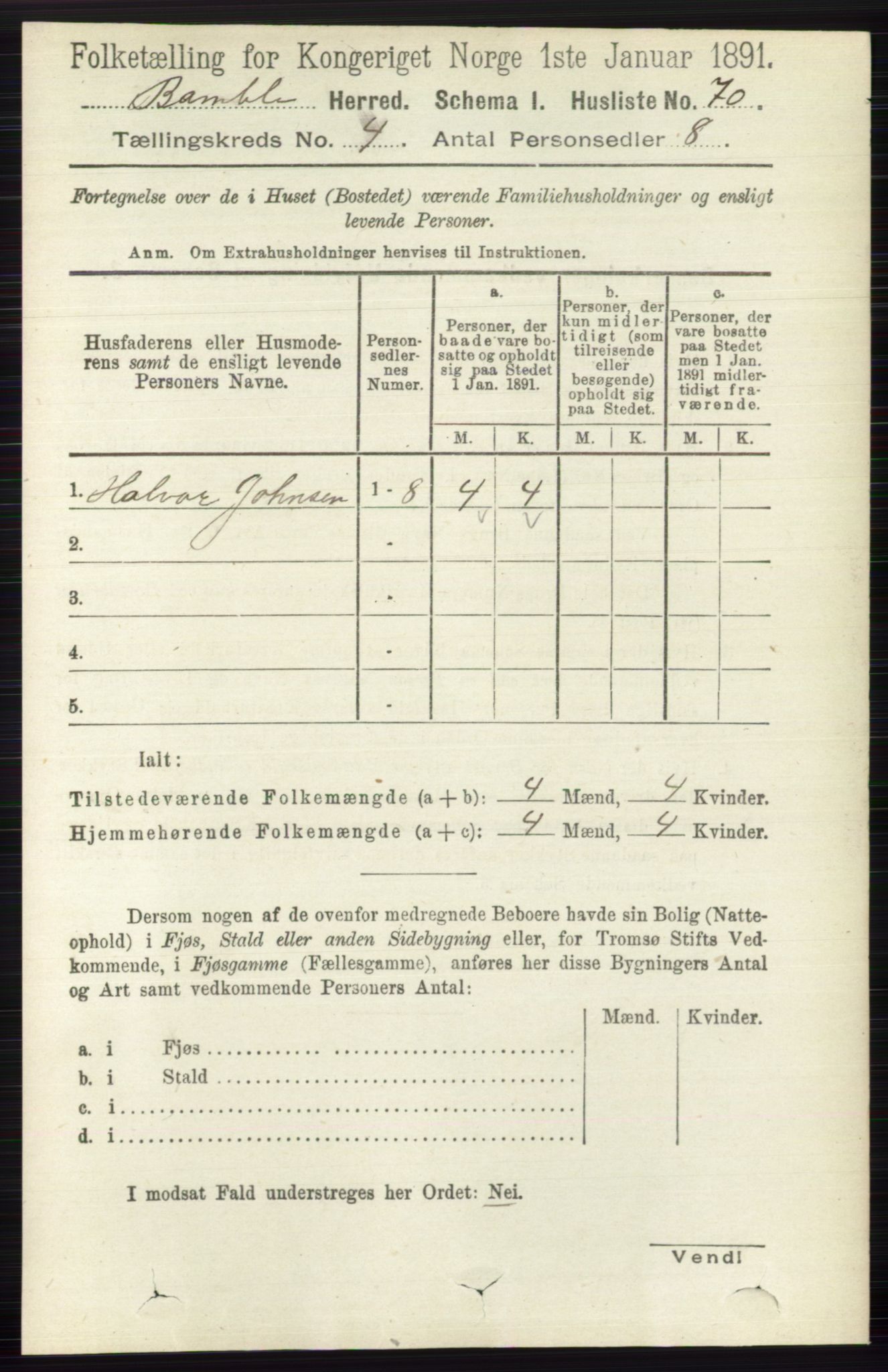 RA, Folketelling 1891 for 0814 Bamble herred, 1891, s. 1807