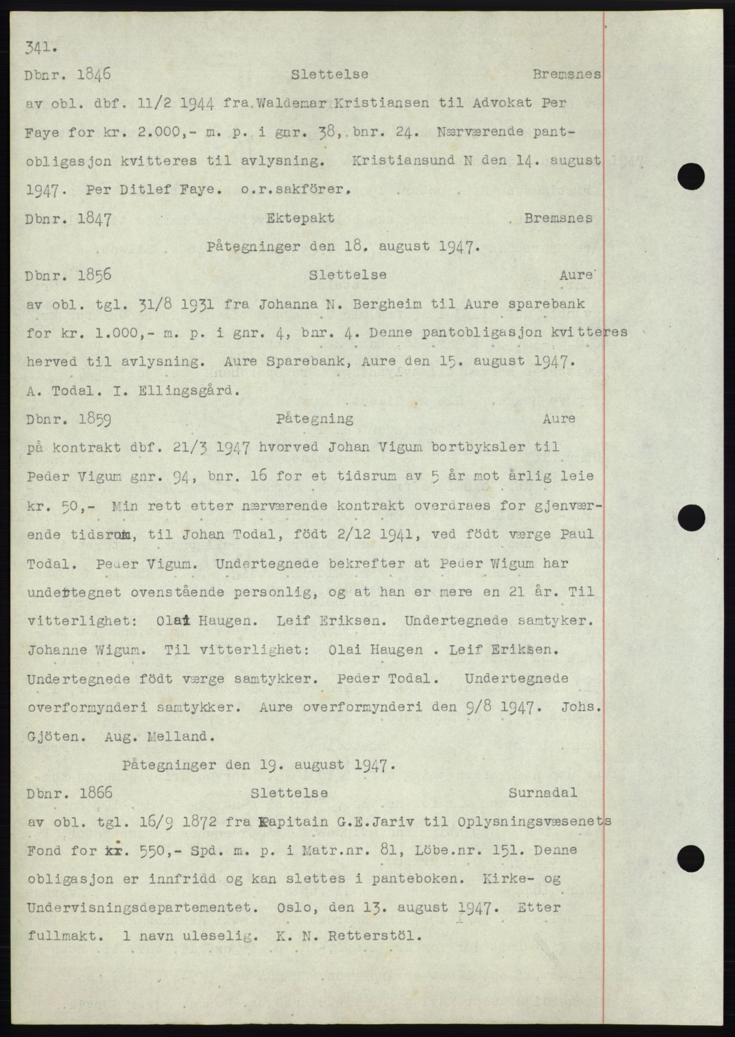 Nordmøre sorenskriveri, SAT/A-4132/1/2/2Ca: Pantebok nr. C82b, 1946-1951, Dagboknr: 1846/1947