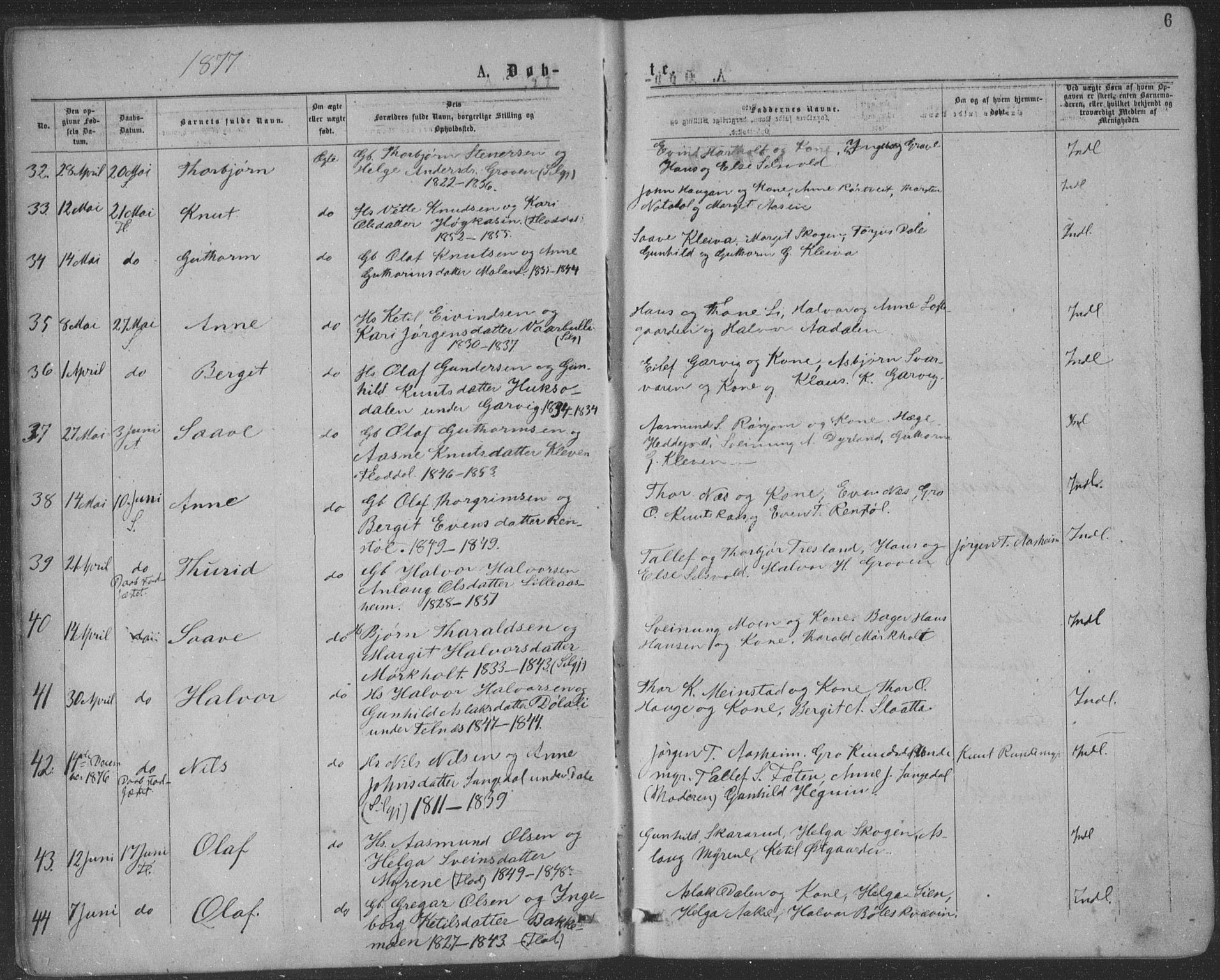 Seljord kirkebøker, AV/SAKO-A-20/F/Fa/L0014: Ministerialbok nr. I 14, 1877-1886, s. 6