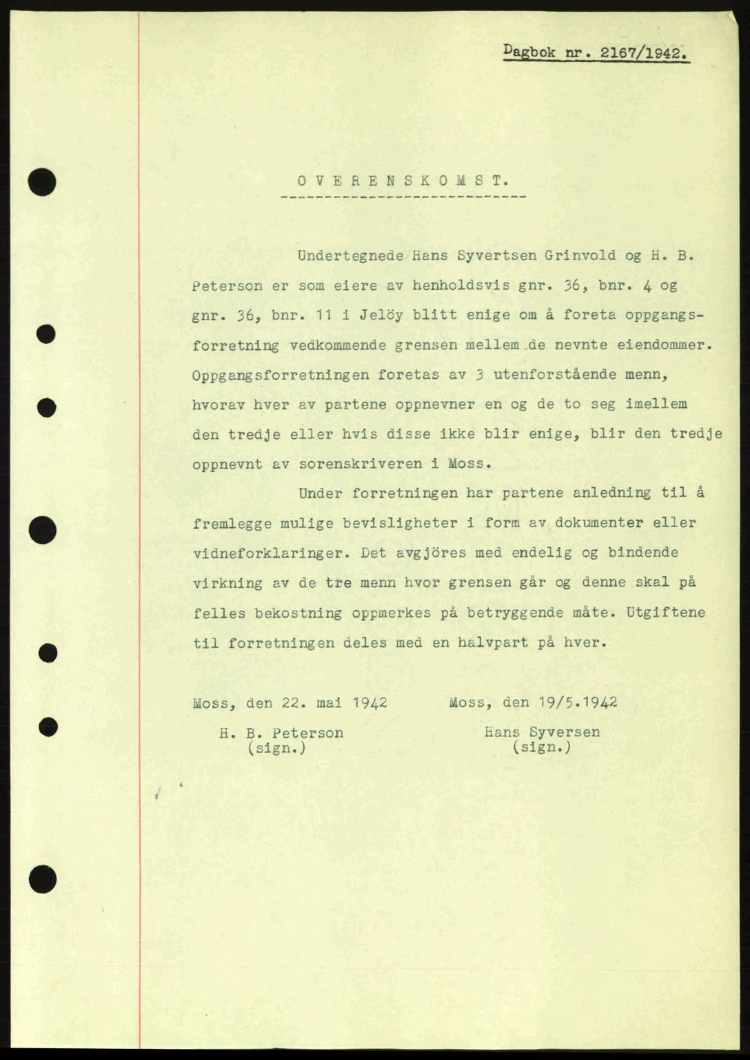 Moss sorenskriveri, SAO/A-10168: Pantebok nr. A10, 1942-1943, Dagboknr: 2167/1942