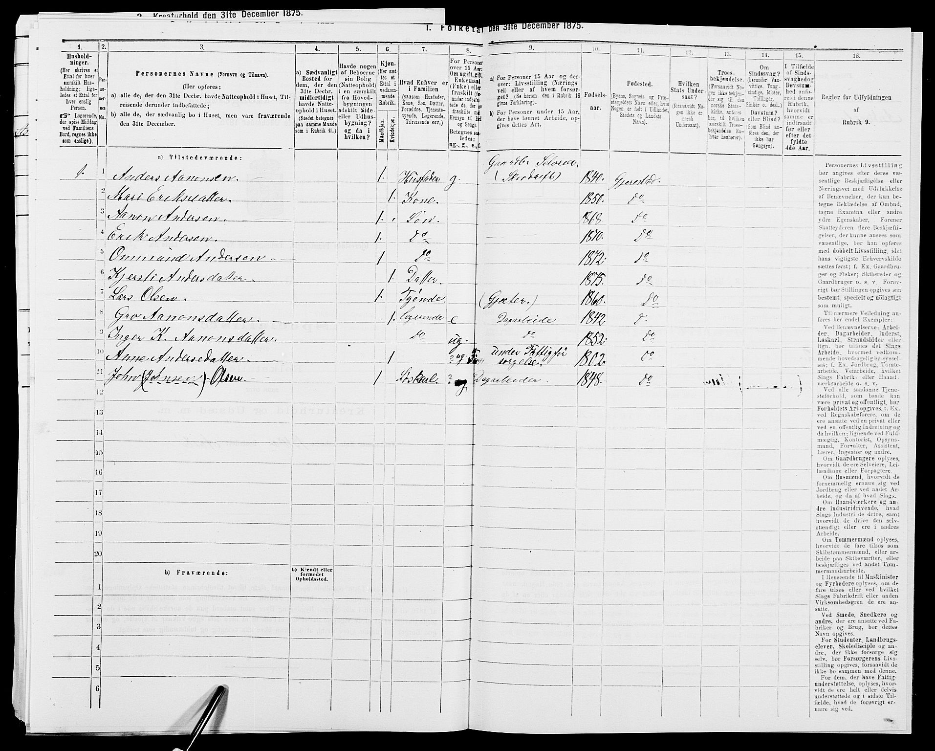 SAK, Folketelling 1875 for 0911P Gjerstad prestegjeld, 1875, s. 814
