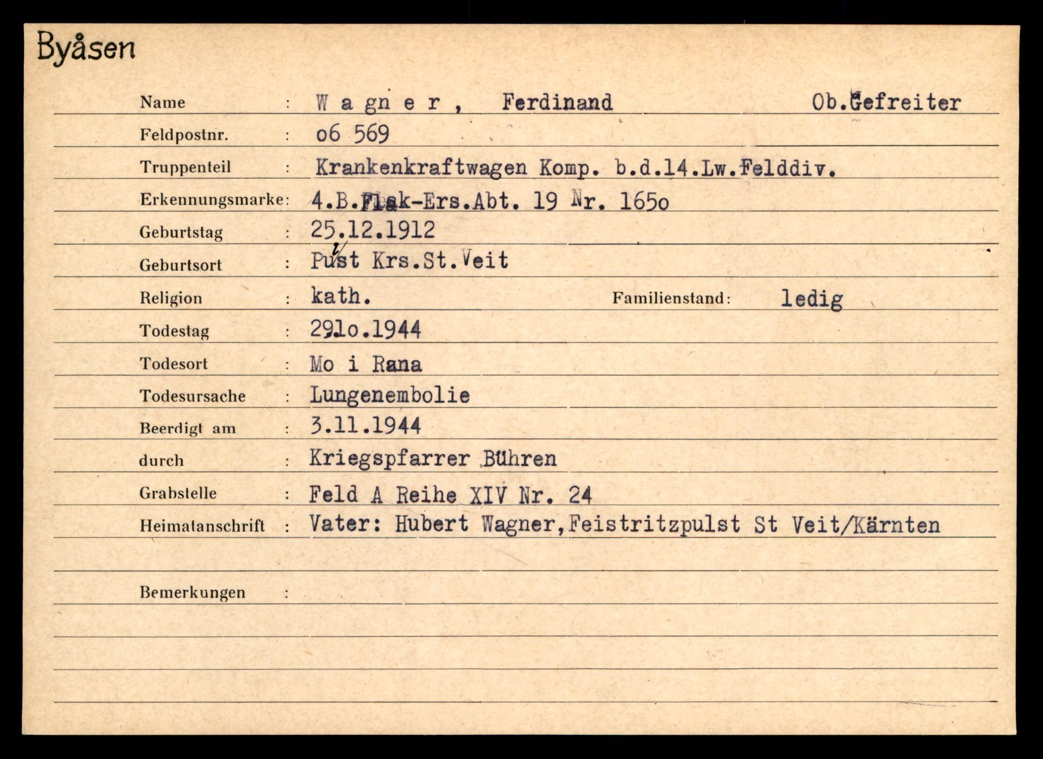 Distriktskontoret for krigsgraver, SAT/A-5030/E/L0004: Kasett/kartotek over tysk Krigskirkegård på Byåsen, 1945, s. 1891