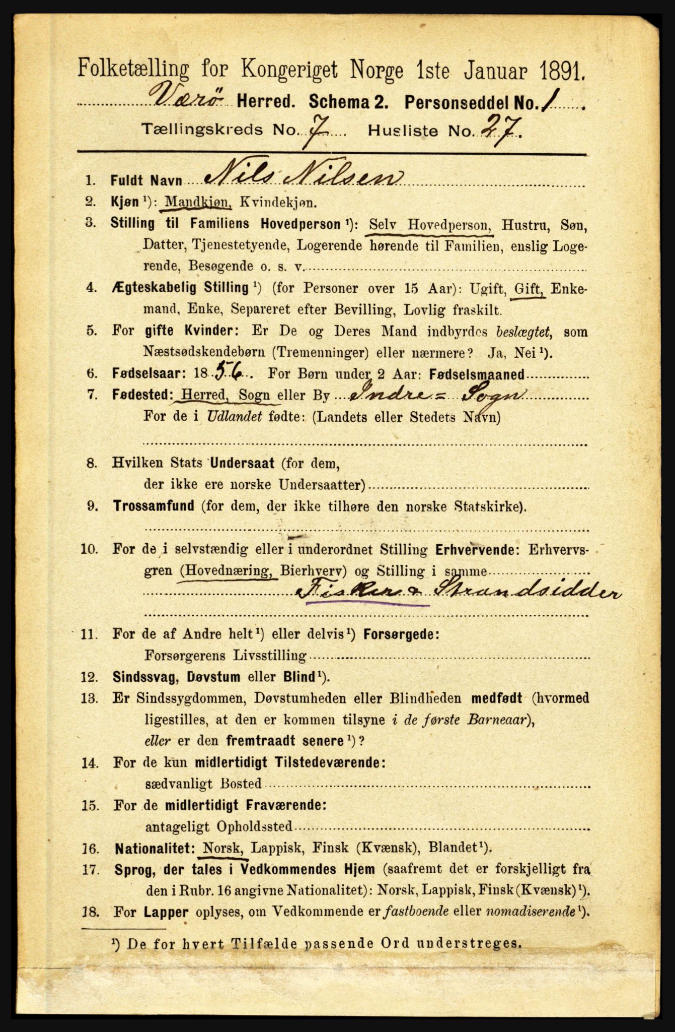 RA, Folketelling 1891 for 1857 Værøy herred, 1891, s. 929