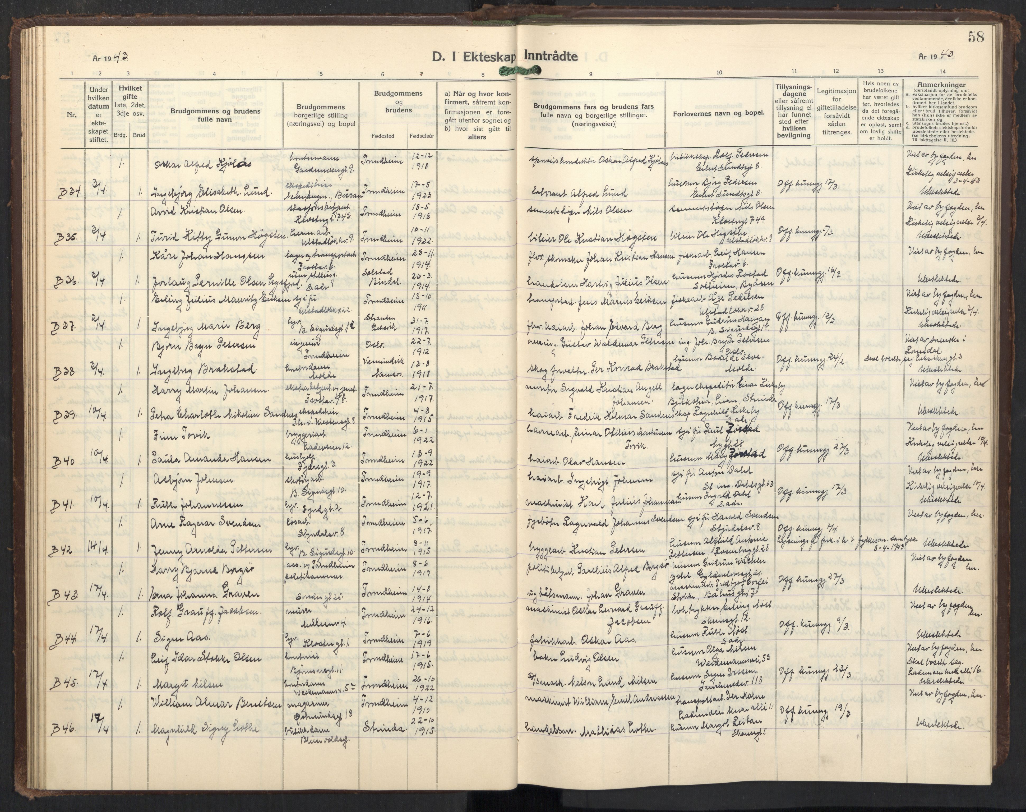 Ministerialprotokoller, klokkerbøker og fødselsregistre - Sør-Trøndelag, AV/SAT-A-1456/605/L0263: Klokkerbok nr. 605C10, 1938-1949, s. 58