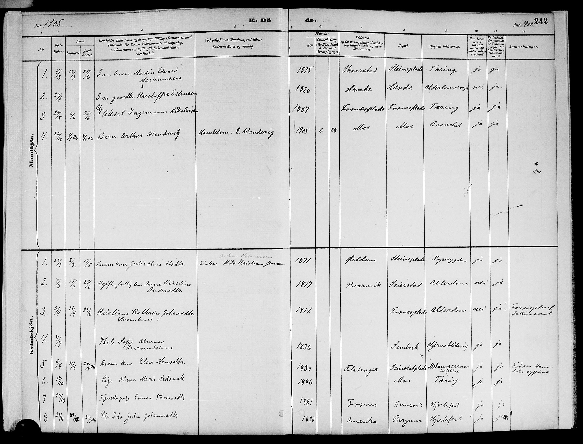 Ministerialprotokoller, klokkerbøker og fødselsregistre - Nord-Trøndelag, AV/SAT-A-1458/773/L0617: Ministerialbok nr. 773A08, 1887-1910, s. 242