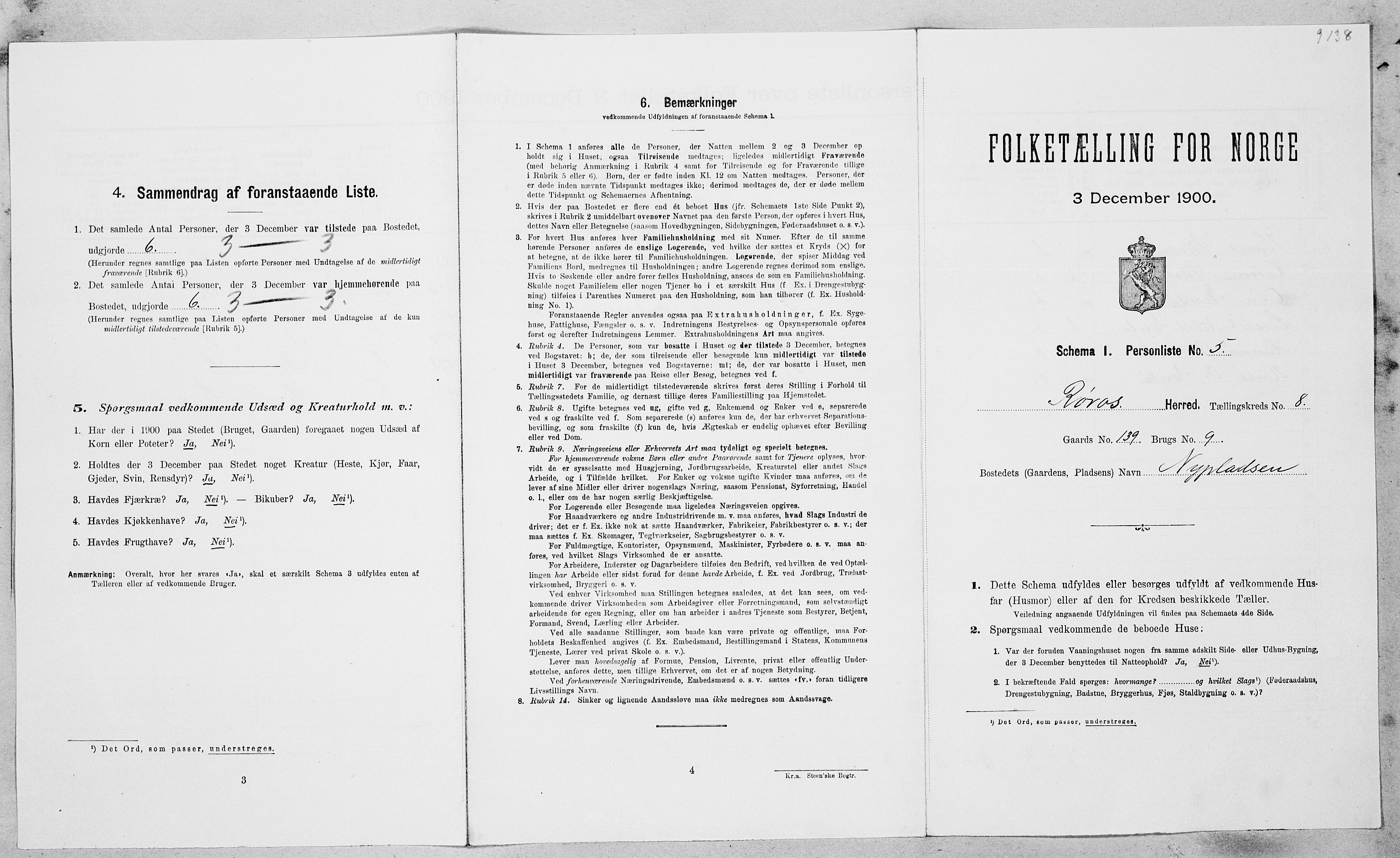 SAT, Folketelling 1900 for 1640 Røros herred, 1900, s. 906
