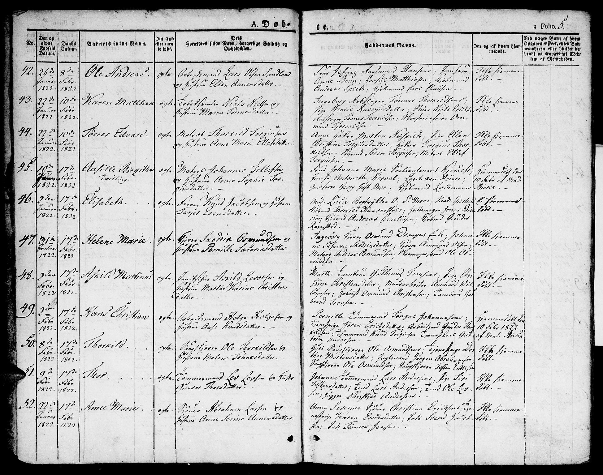 Kristiansand domprosti, AV/SAK-1112-0006/F/Fa/L0009: Ministerialbok nr. A 9, 1821-1827, s. 5