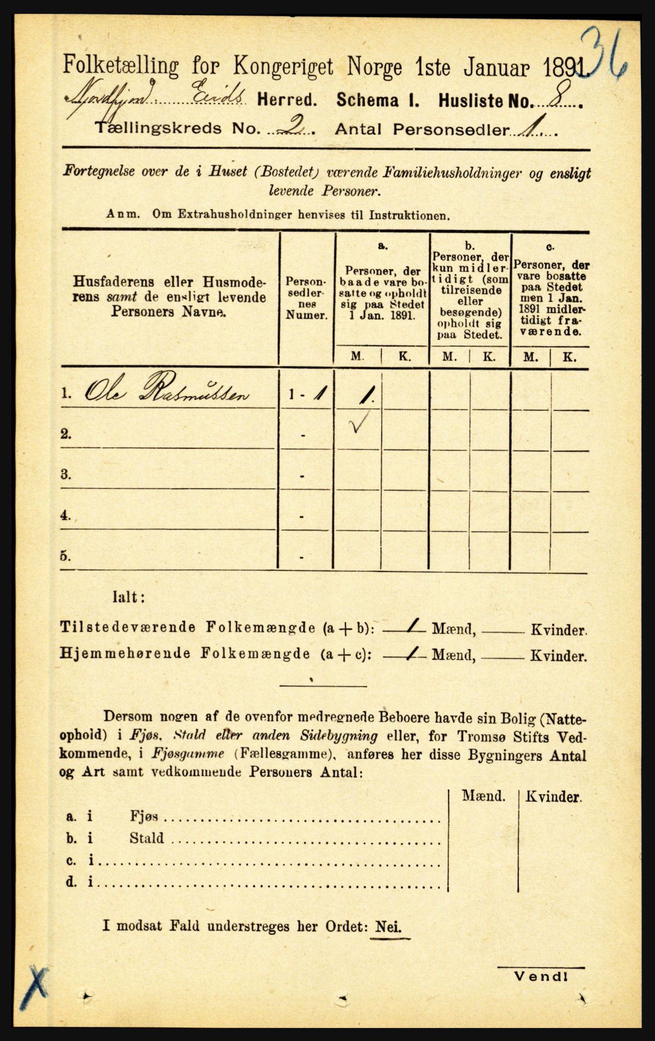 RA, Folketelling 1891 for 1443 Eid herred, 1891, s. 286