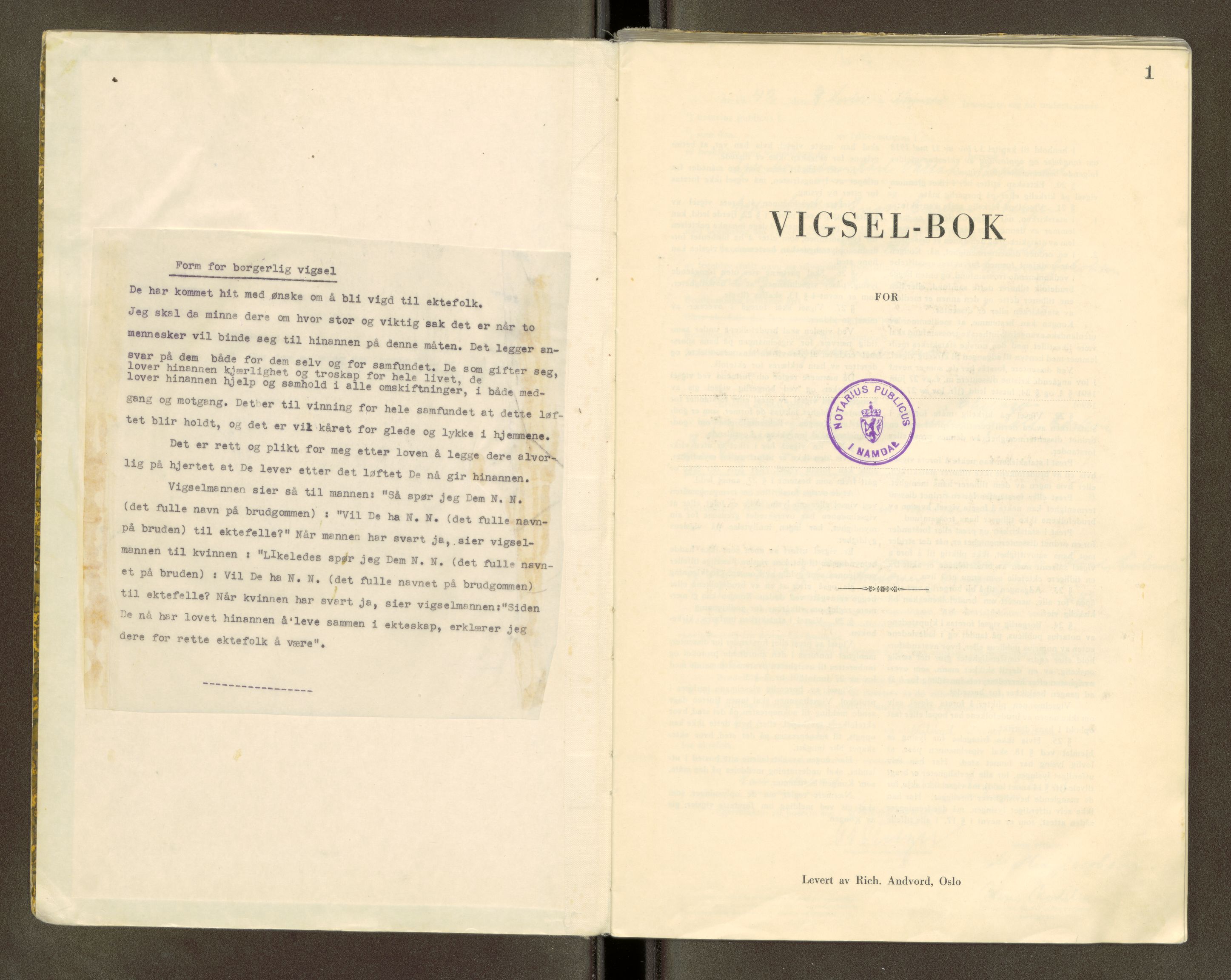 Namdal sorenskriveri, AV/SAT-A-4133/1/6/6D/L0001: Vigselbøker, 1940-1948, s. 1