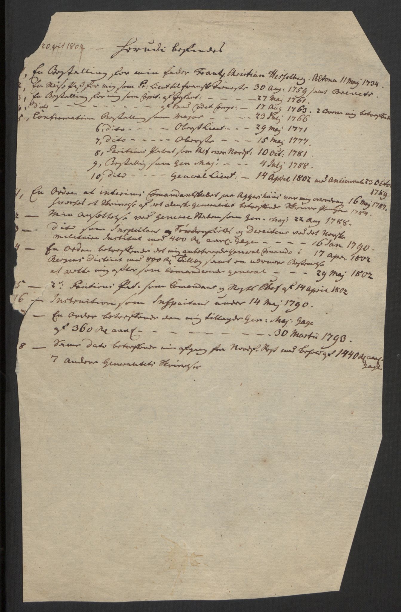 Hesselberg, Hans Jacob Henning, AV/RA-PA-0056/F/L0001: --, 1759-1809, s. 2
