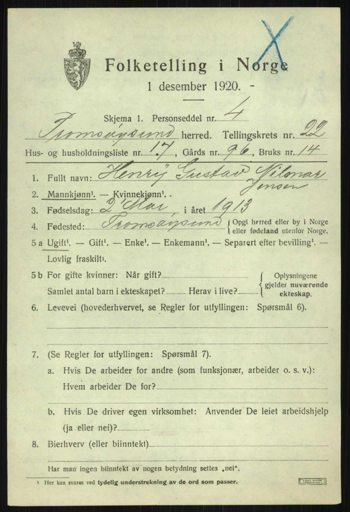 SATØ, Folketelling 1920 for 1934 Tromsøysund herred, 1920, s. 11516