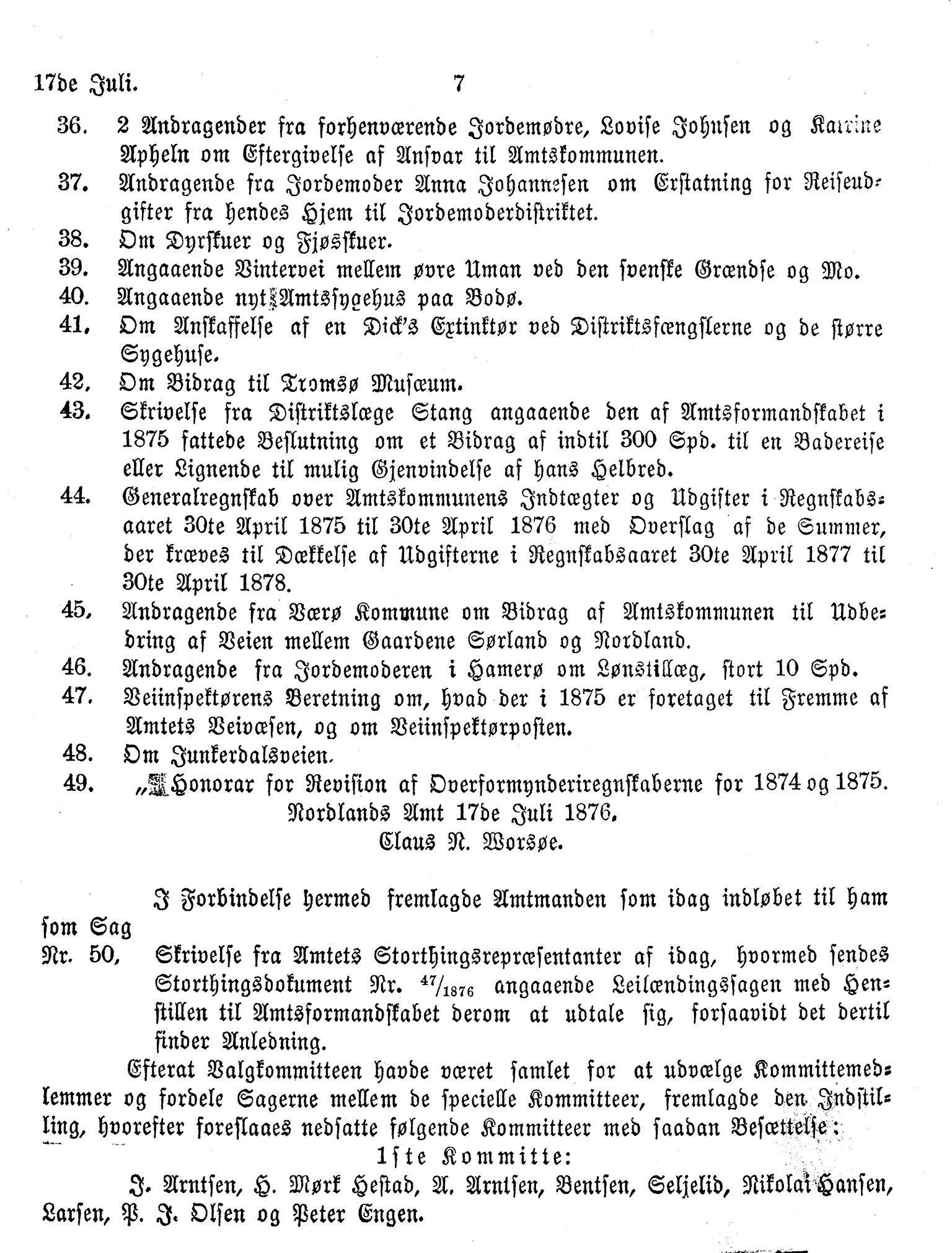 Nordland Fylkeskommune. Fylkestinget, AIN/NFK-17/176/A/Ac/L0010: Fylkestingsforhandlinger 1874-1880, 1874-1880