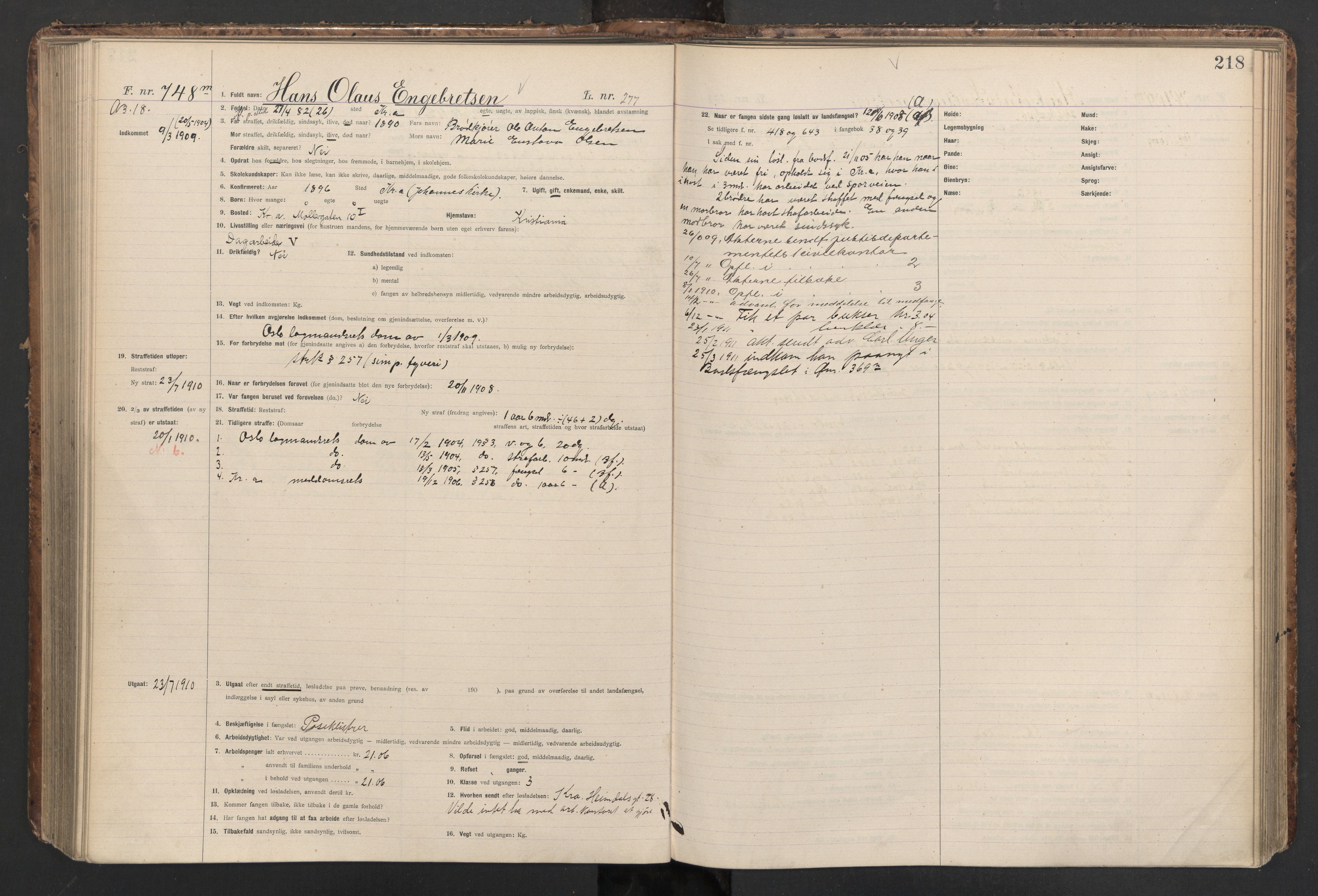 Botsfengslet, AV/RA-S-1539/D/Db/Dbb/L0042: 531m - 871m, 1908-1909, s. 218