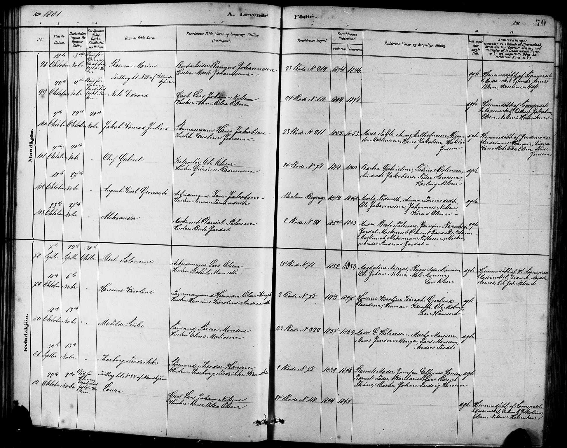 Sandviken Sokneprestembete, AV/SAB-A-77601/H/Hb/L0001: Klokkerbok nr. A 2, 1879-1892, s. 70