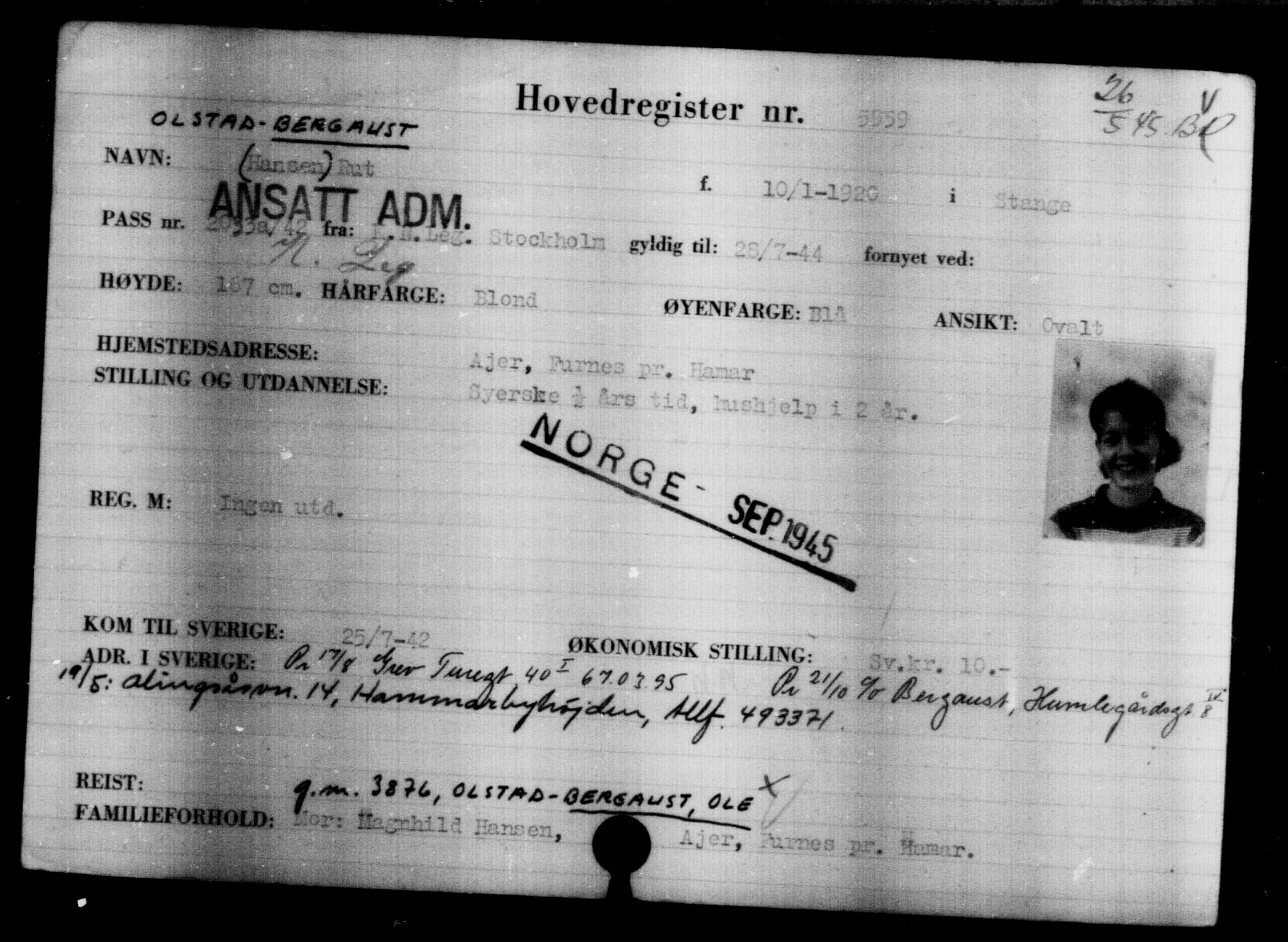 Utenriksstasjonene, Legasjonen i Stockholm, Flyktningkontoret, AV/RA-S-6753/V/Va/L0004: Kjesäterkartoteket, flyktninger med registreringsnr. 3496-6610, 1940-1945, s. 2876