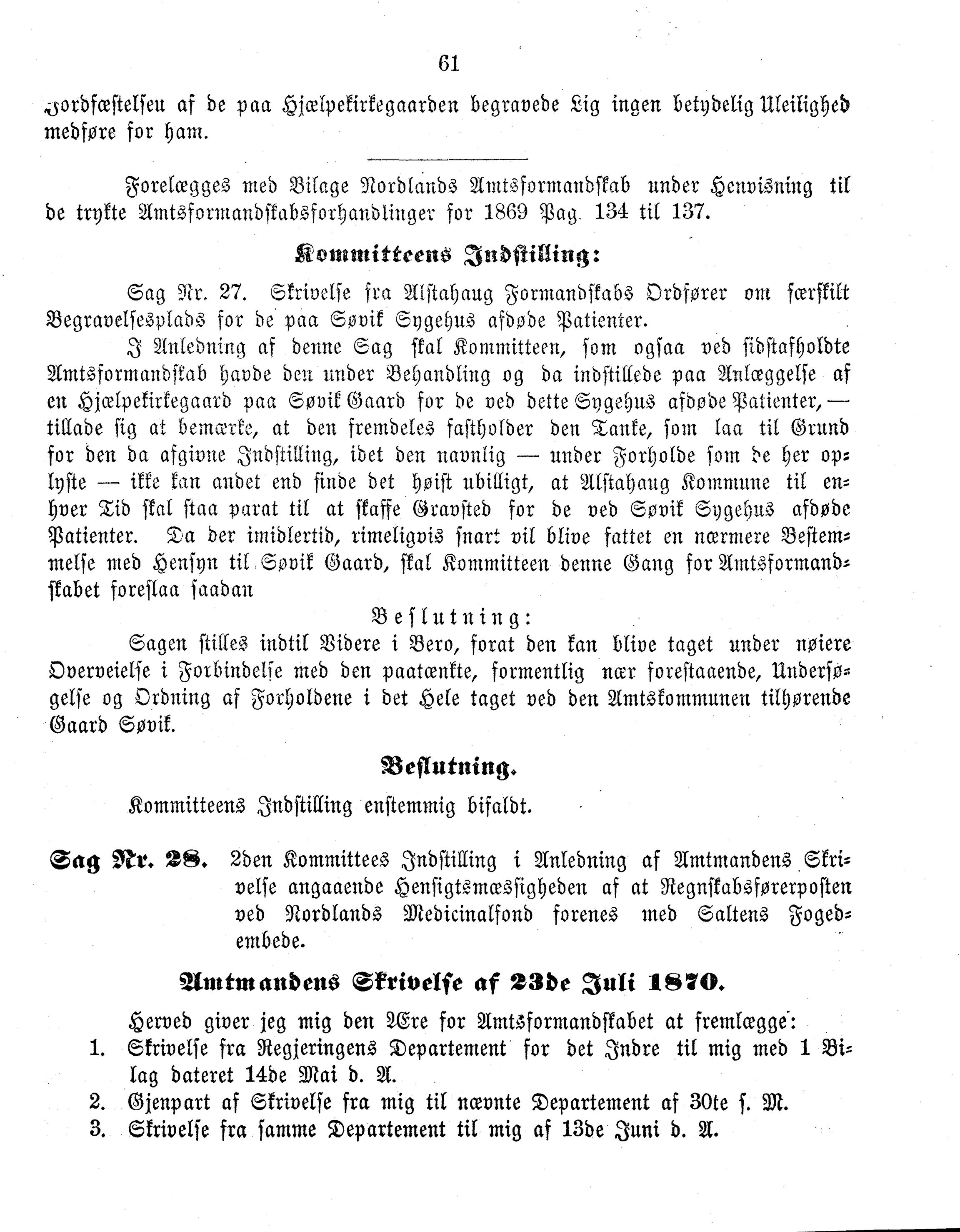 Nordland Fylkeskommune. Fylkestinget, AIN/NFK-17/176/A/Ac/L0006: Fylkestingsforhandlinger 1870, 1870