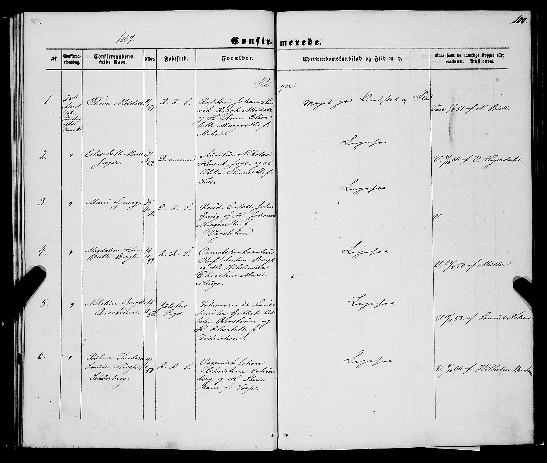Korskirken sokneprestembete, SAB/A-76101/H/Haa/L0069: Residerende kapellans bok nr. A 4, 1856-1869, s. 100