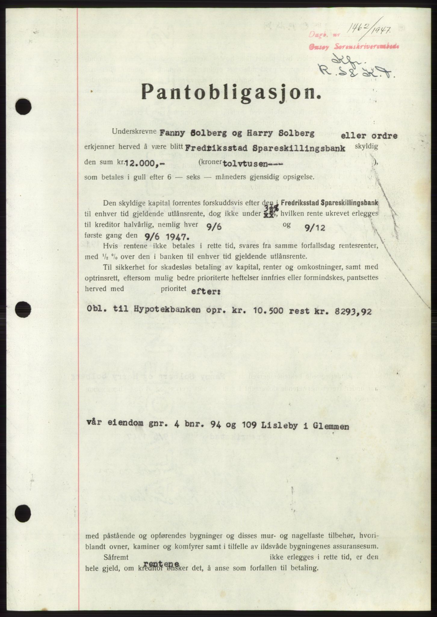 Onsøy sorenskriveri, SAO/A-10474/G/Ga/Gac/L0006: Pantebok nr. B 12-6, 1947-1948, Dagboknr: 1462/1947