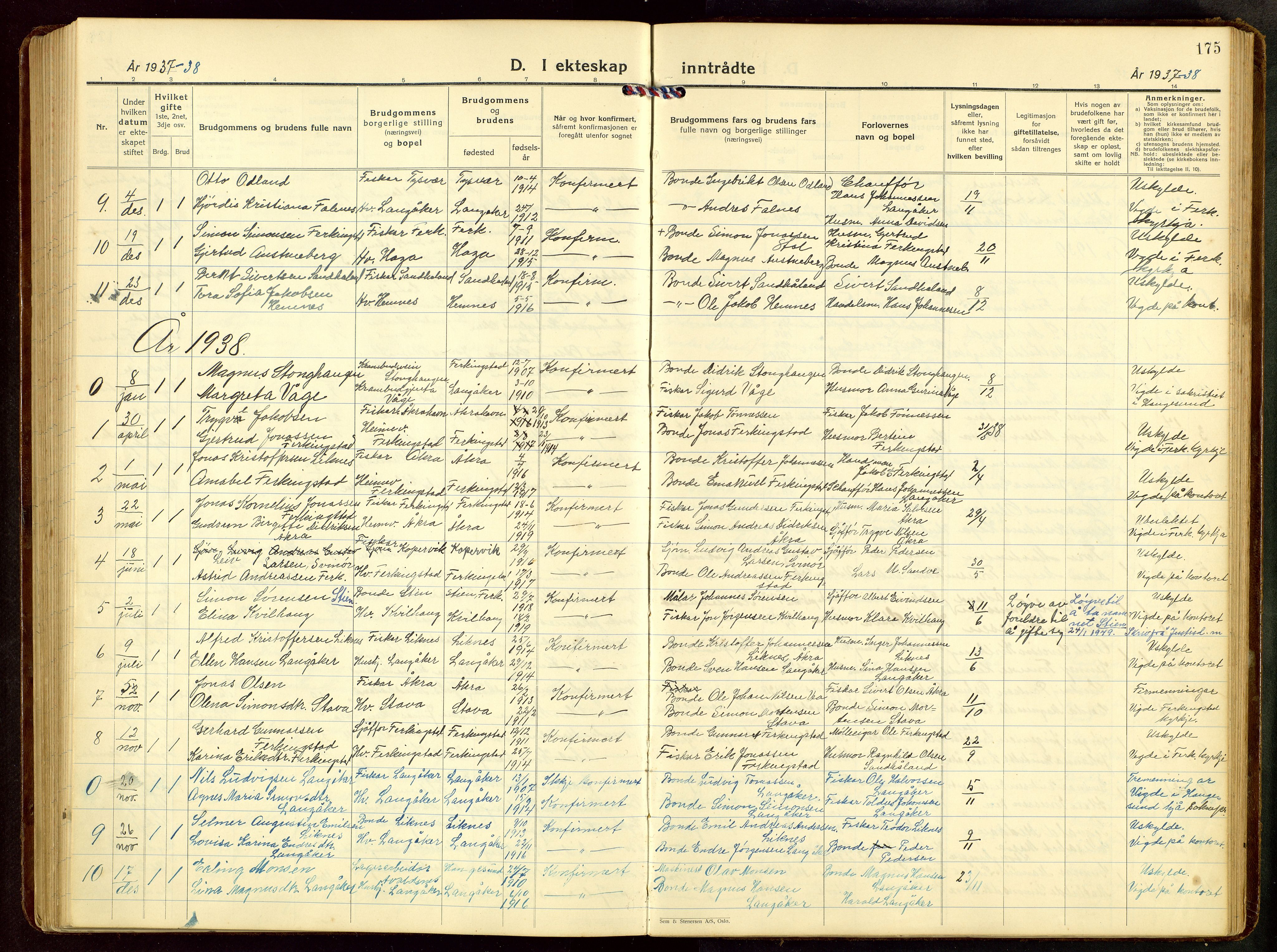 Skudenes sokneprestkontor, AV/SAST-A -101849/H/Ha/Hab/L0012: Klokkerbok nr. B 12, 1936-1968, s. 175