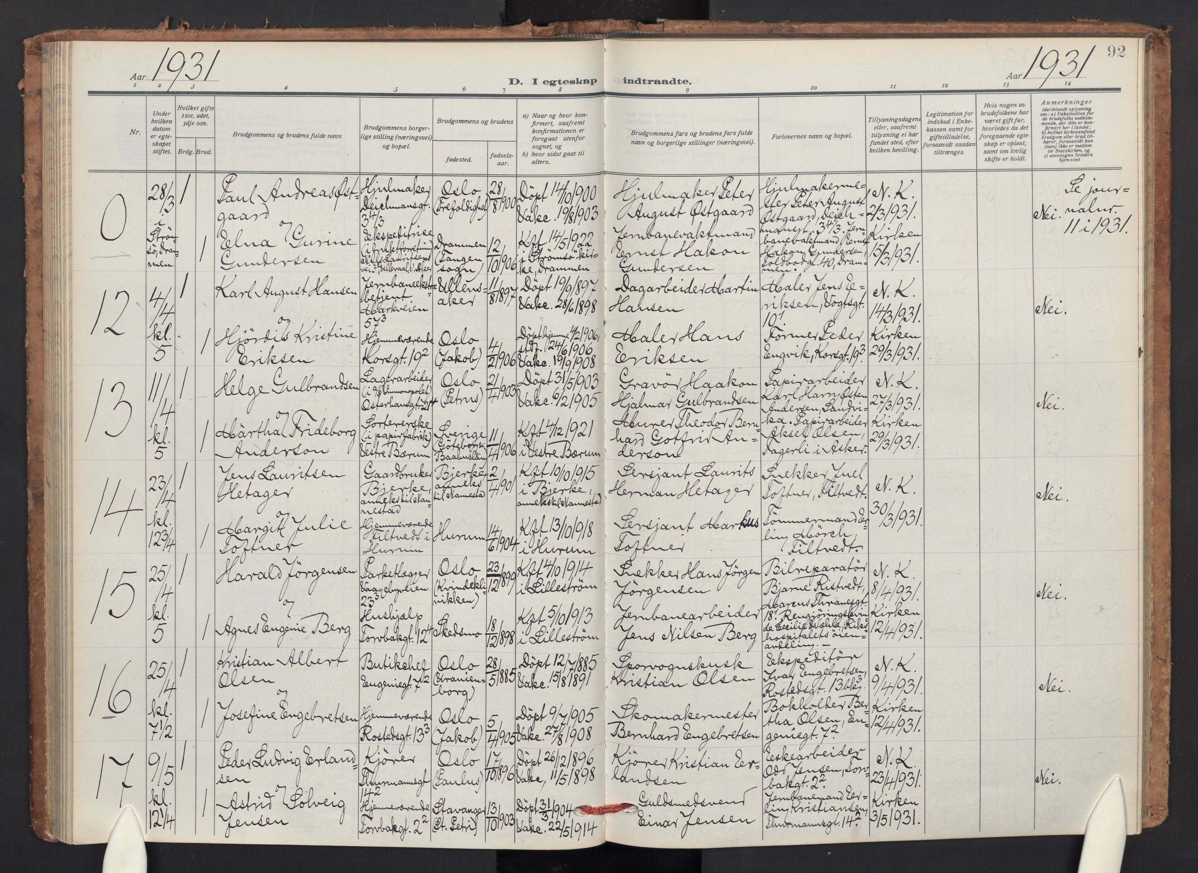 Jakob prestekontor Kirkebøker, AV/SAO-A-10850/F/Fa/L0018: Ministerialbok nr. 18, 1923-1936, s. 92