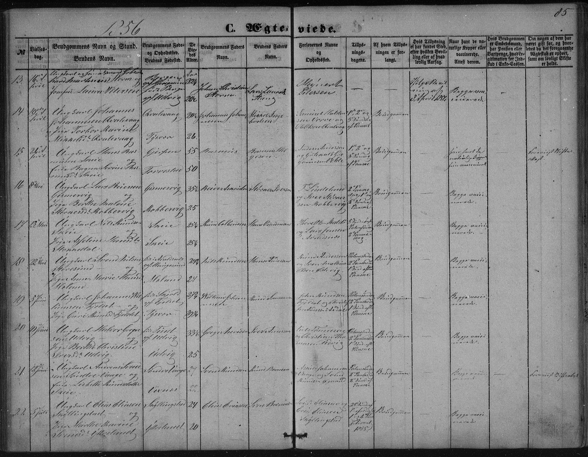 Avaldsnes sokneprestkontor, SAST/A -101851/H/Ha/Haa/L0009: Ministerialbok nr. A 9, 1853-1865, s. 85