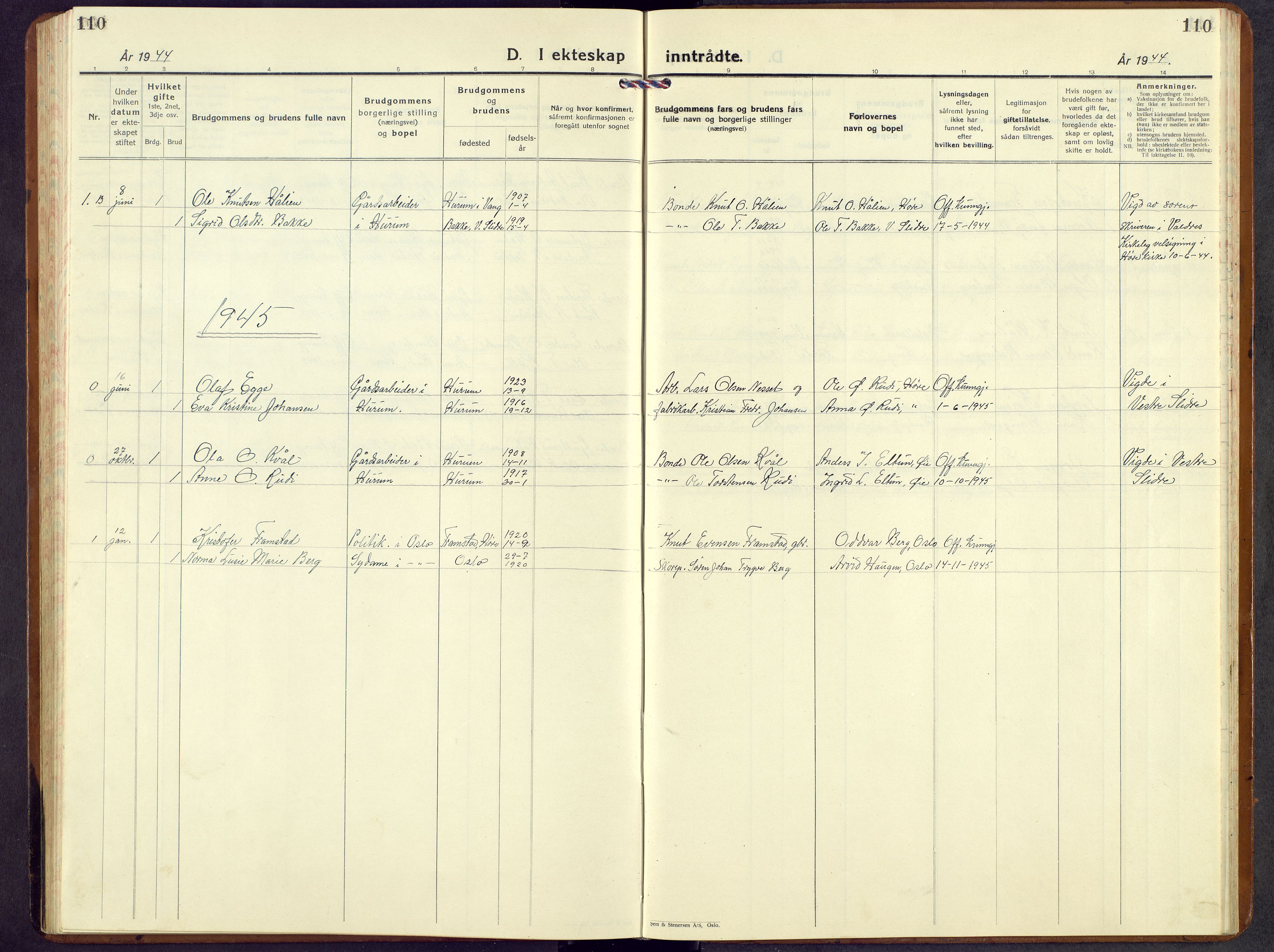 Vang prestekontor, Valdres, AV/SAH-PREST-140/H/Hb/L0008: Klokkerbok nr. 8, 1925-1967, s. 110