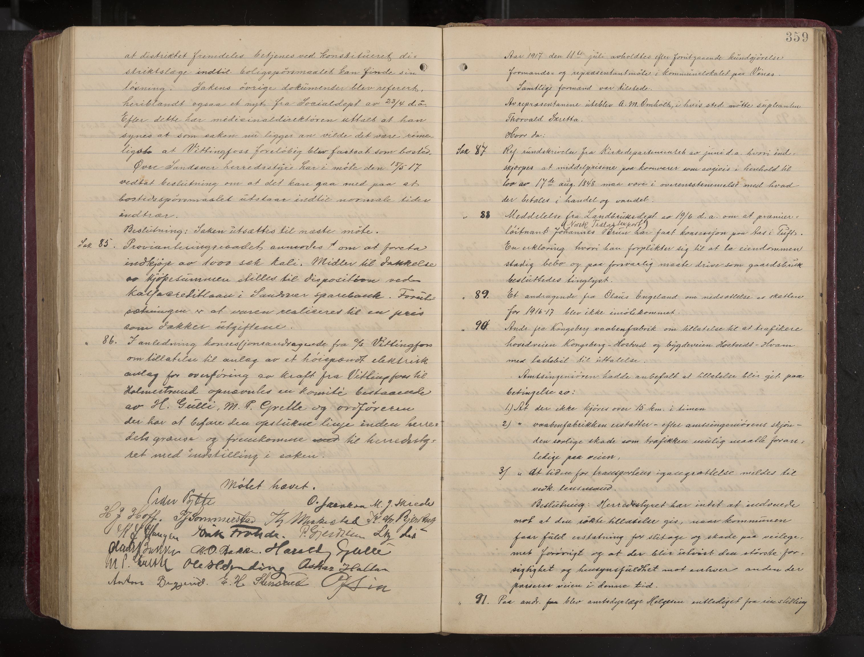 Ytre Sandsvær formannskap og sentraladministrasjon, IKAK/0629021/A/Aa/L0001: Møtebok med register, 1902-1919, s. 359