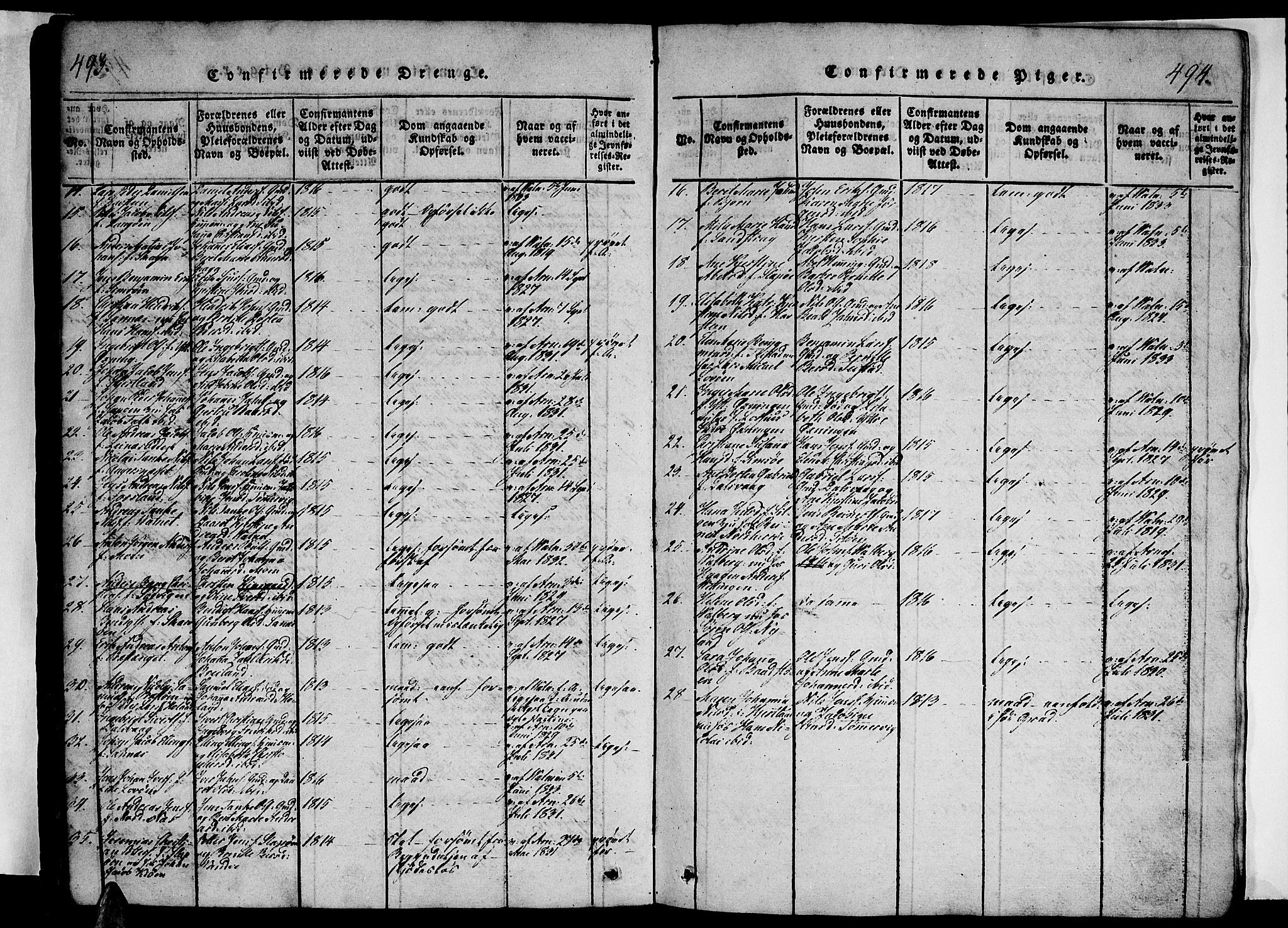 Ministerialprotokoller, klokkerbøker og fødselsregistre - Nordland, AV/SAT-A-1459/834/L0510: Klokkerbok nr. 834C01, 1820-1847, s. 493-494