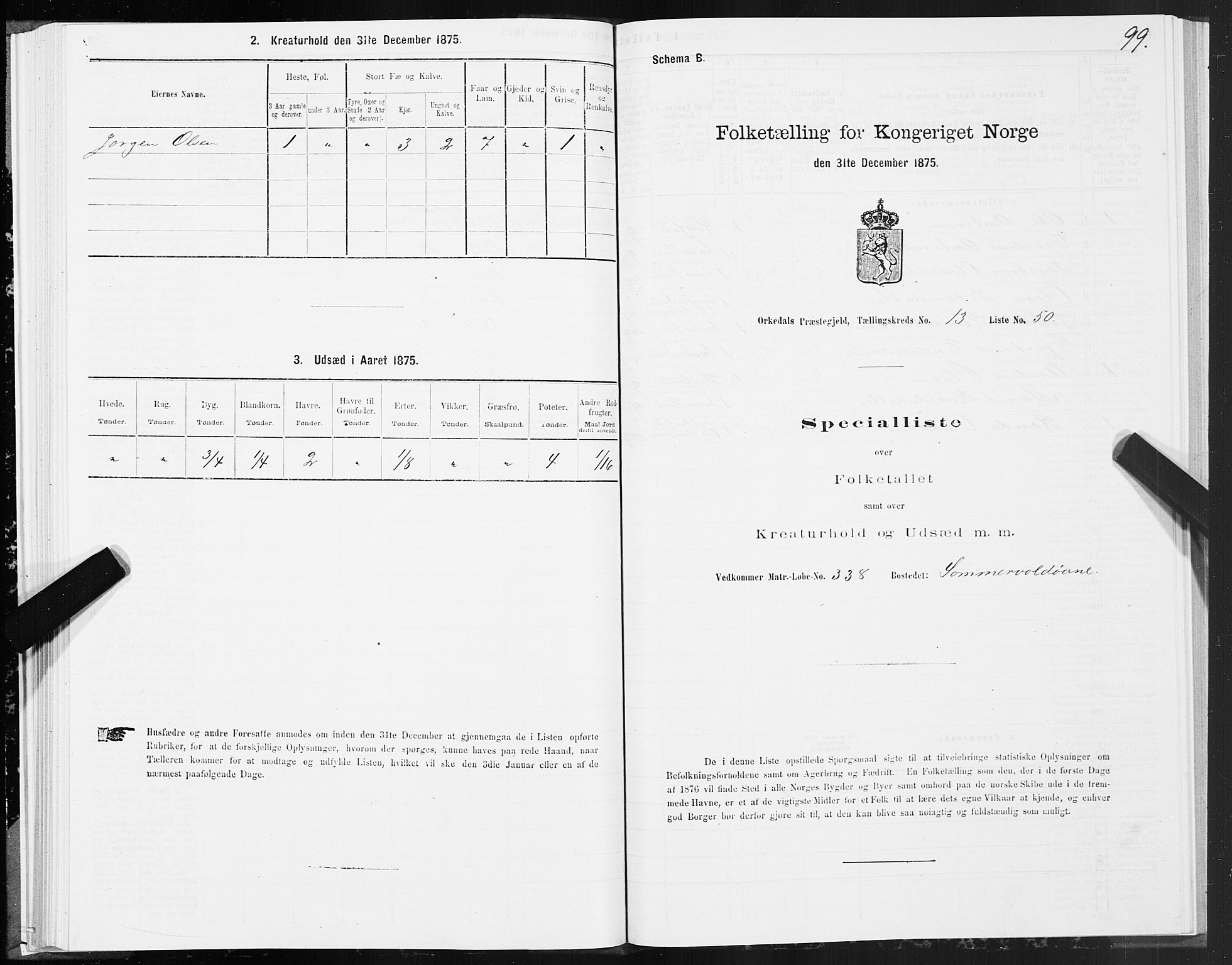 SAT, Folketelling 1875 for 1638P Orkdal prestegjeld, 1875, s. 7099