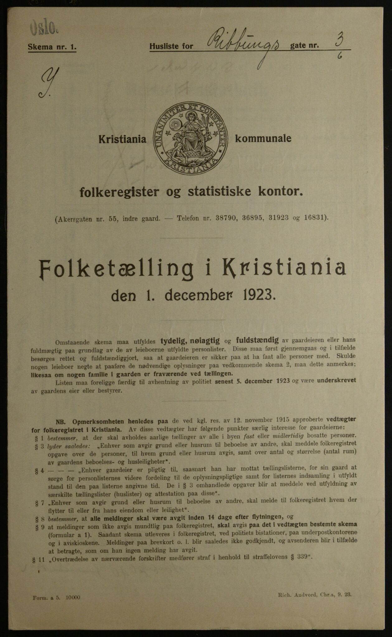 OBA, Kommunal folketelling 1.12.1923 for Kristiania, 1923, s. 91605