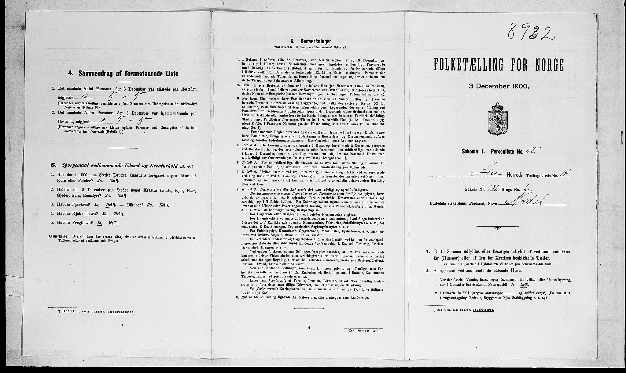 RA, Folketelling 1900 for 0626 Lier herred, 1900, s. 2394