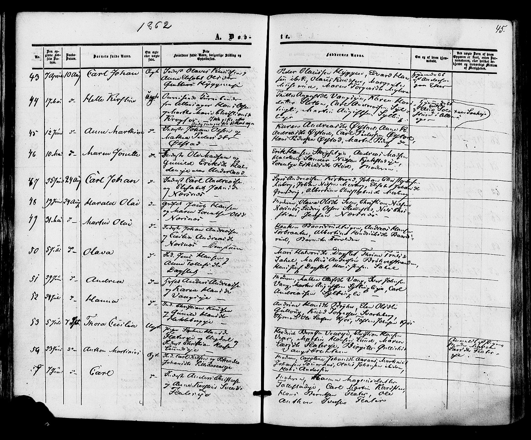 Røyken kirkebøker, AV/SAKO-A-241/F/Fa/L0006: Ministerialbok nr. 6, 1857-1875, s. 45