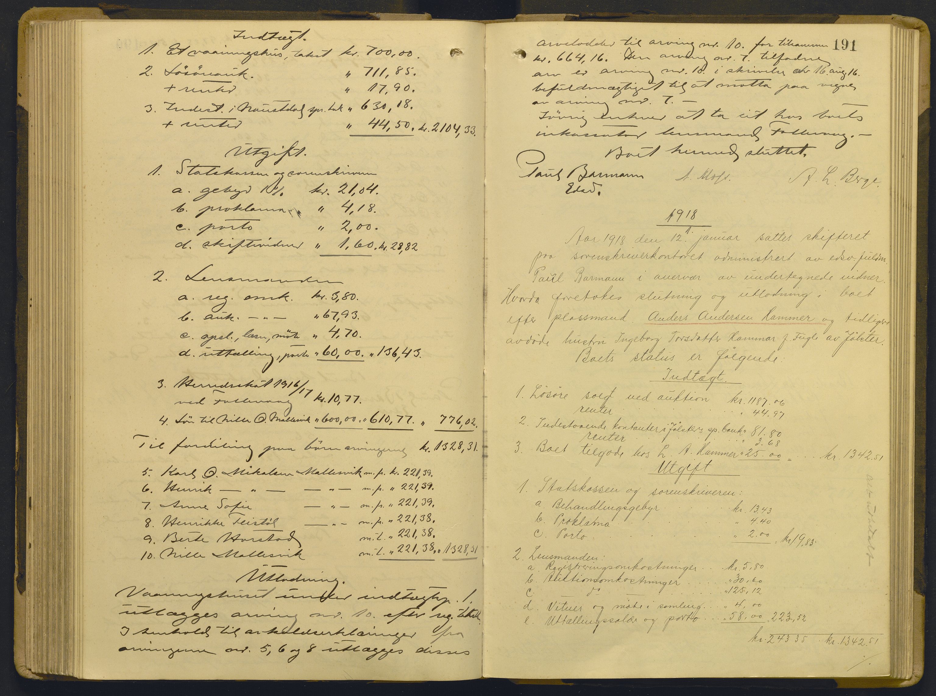 Sunnfjord tingrett, AV/SAB-A-3201/1/H/Hd/L0011: Skifteutlodningsprotokoll, 1914-1920, s. 190b-191a