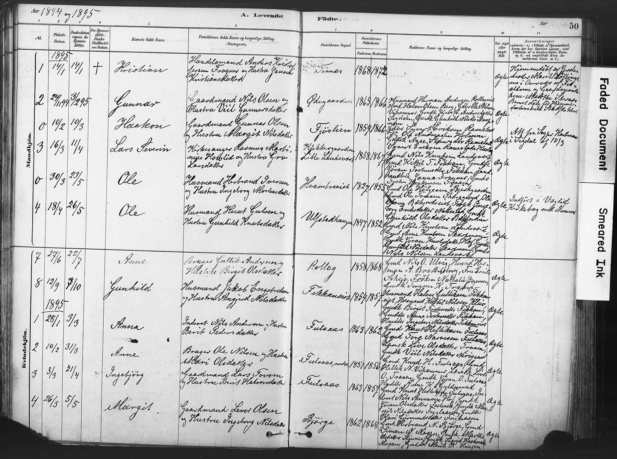 Rollag kirkebøker, AV/SAKO-A-240/F/Fa/L0011: Ministerialbok nr. I 11, 1878-1902, s. 50