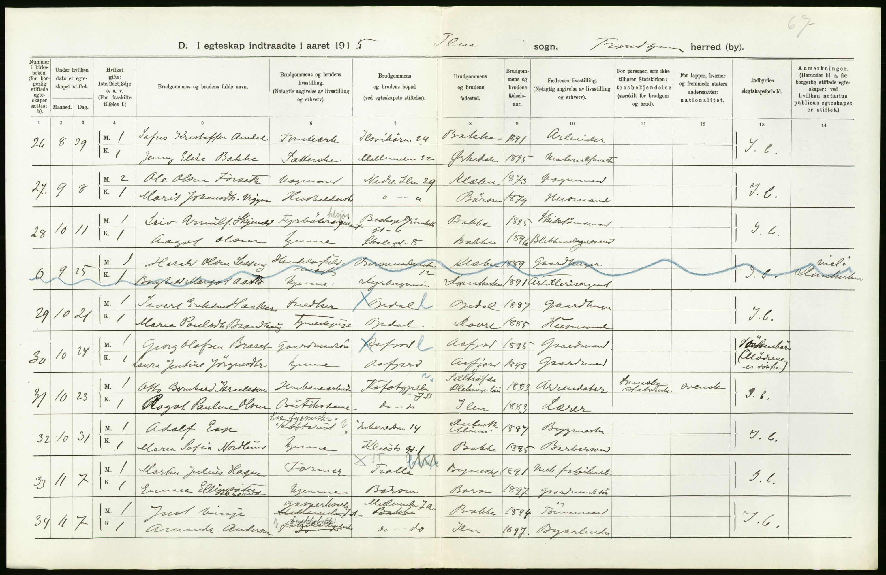 Statistisk sentralbyrå, Sosiodemografiske emner, Befolkning, AV/RA-S-2228/D/Df/Dfb/Dfbe/L0044: Trondhjem: Gifte, døde, dødfødte., 1915, s. 6